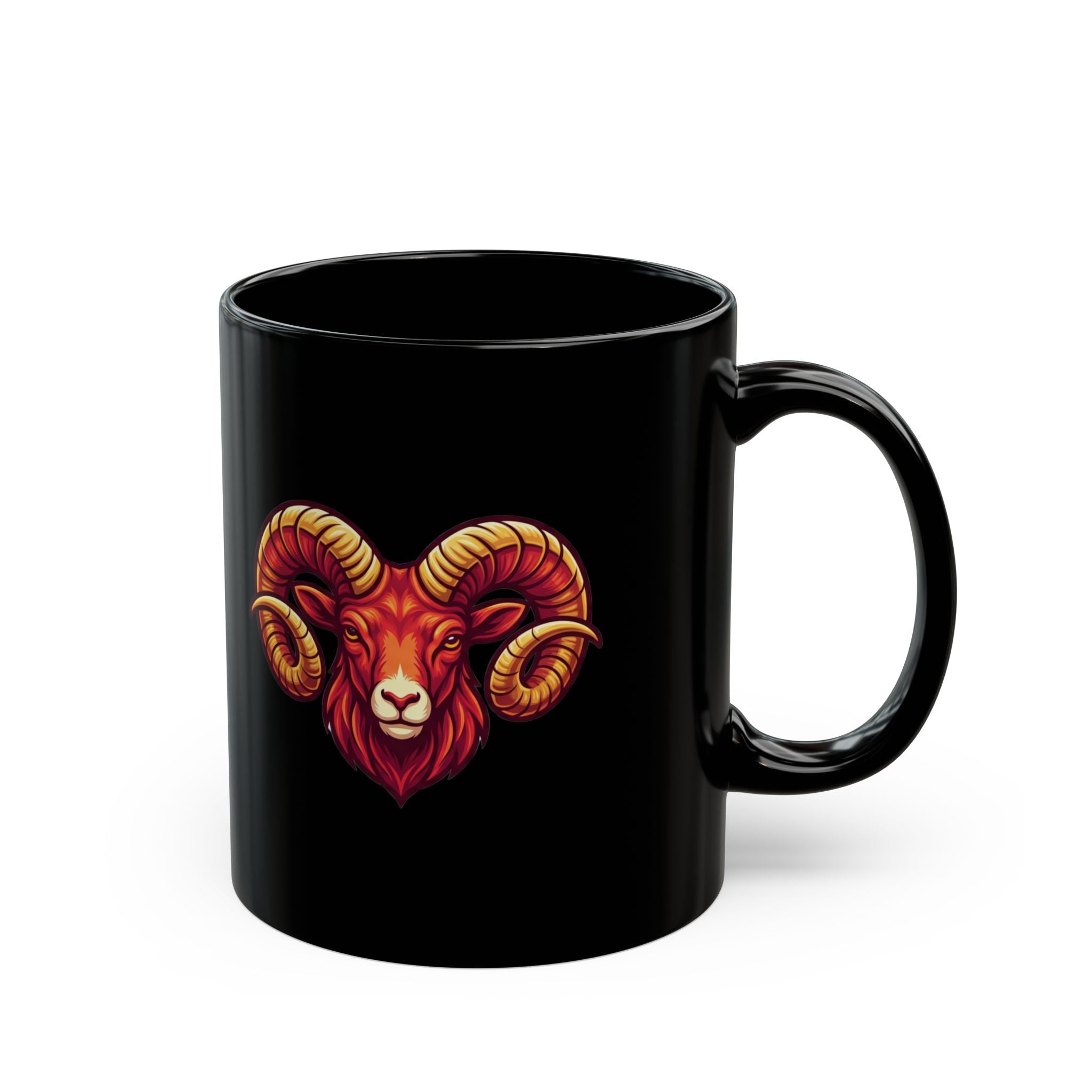 Ram Skull Black Mug — Bold Horned Goat Art Coffee Cup