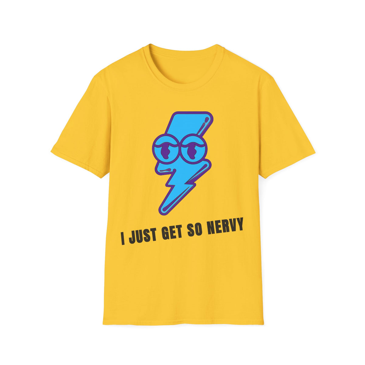 Graphic T-Shirt — 'I Just Get So Nervy' Blue Lightning Emoji Tee - Trending Now - September 2026