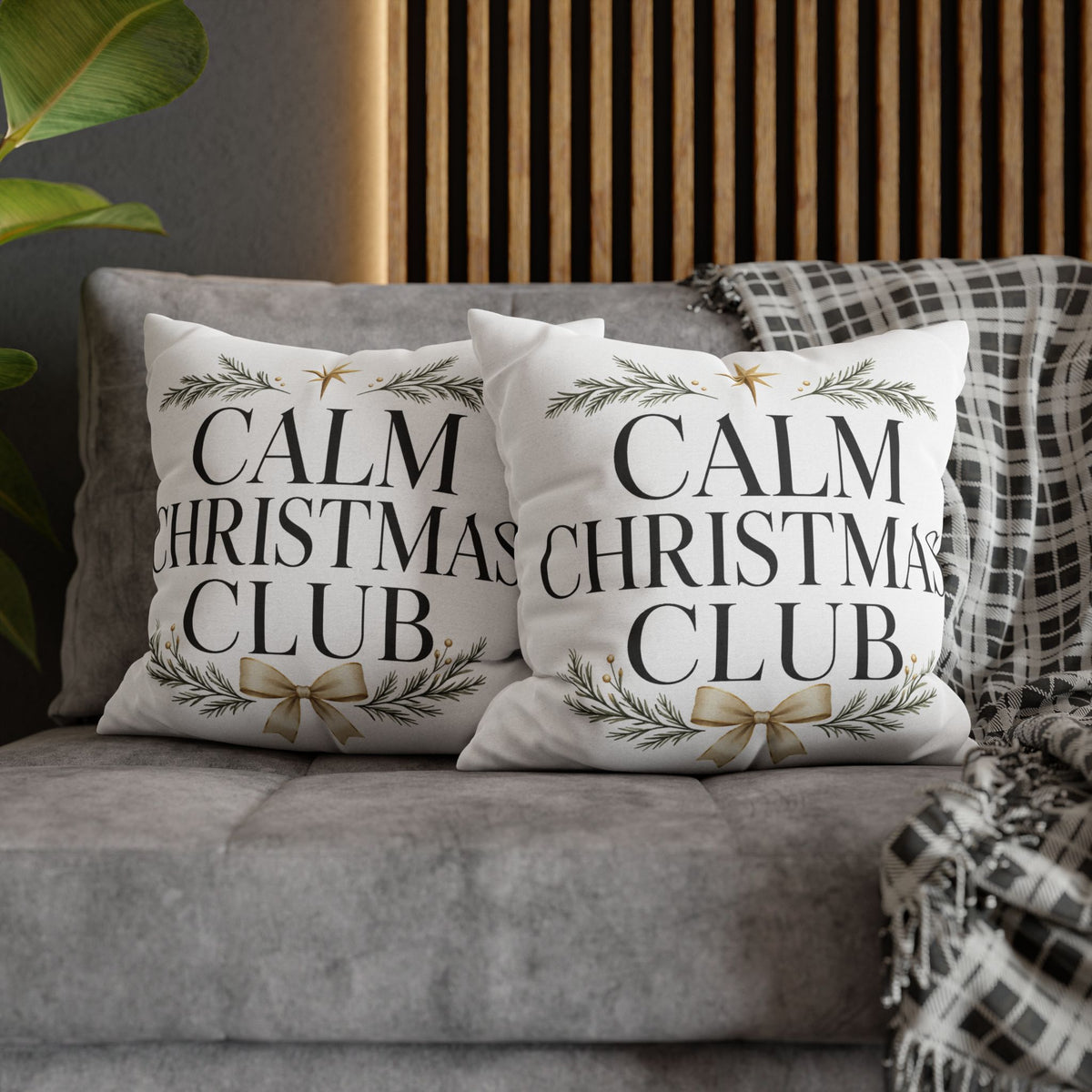 Calm Christmas Club Decorative Pillowcase — Holiday Pine & Gold Bow Throw Cover