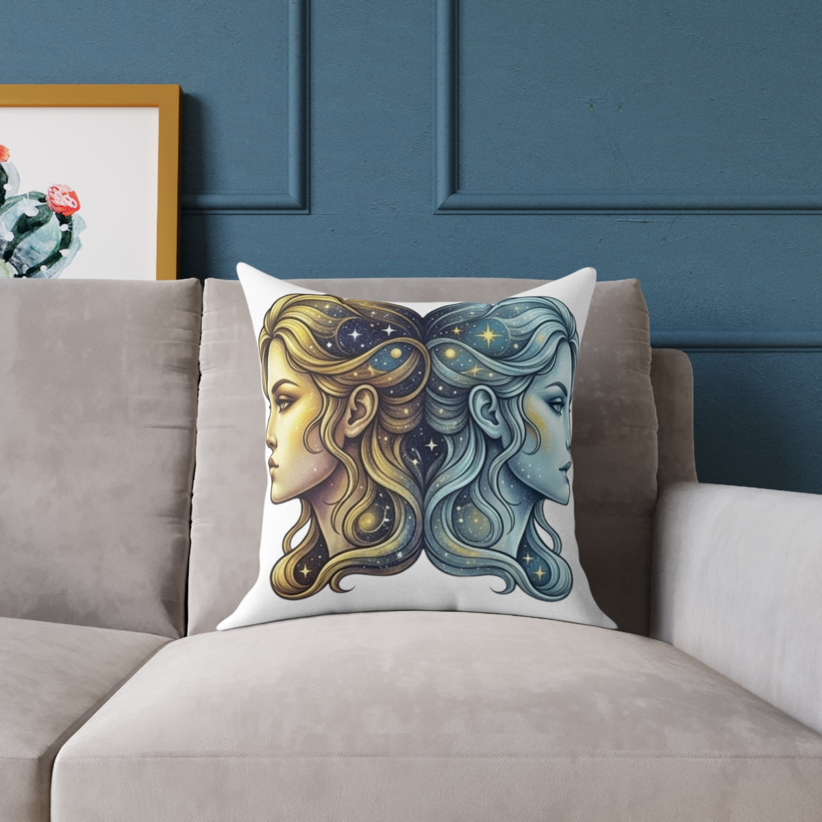 Zodiac Gemini Double-Face Art Pillow — Celestial Sun & Moon Decorative Throw Pillow