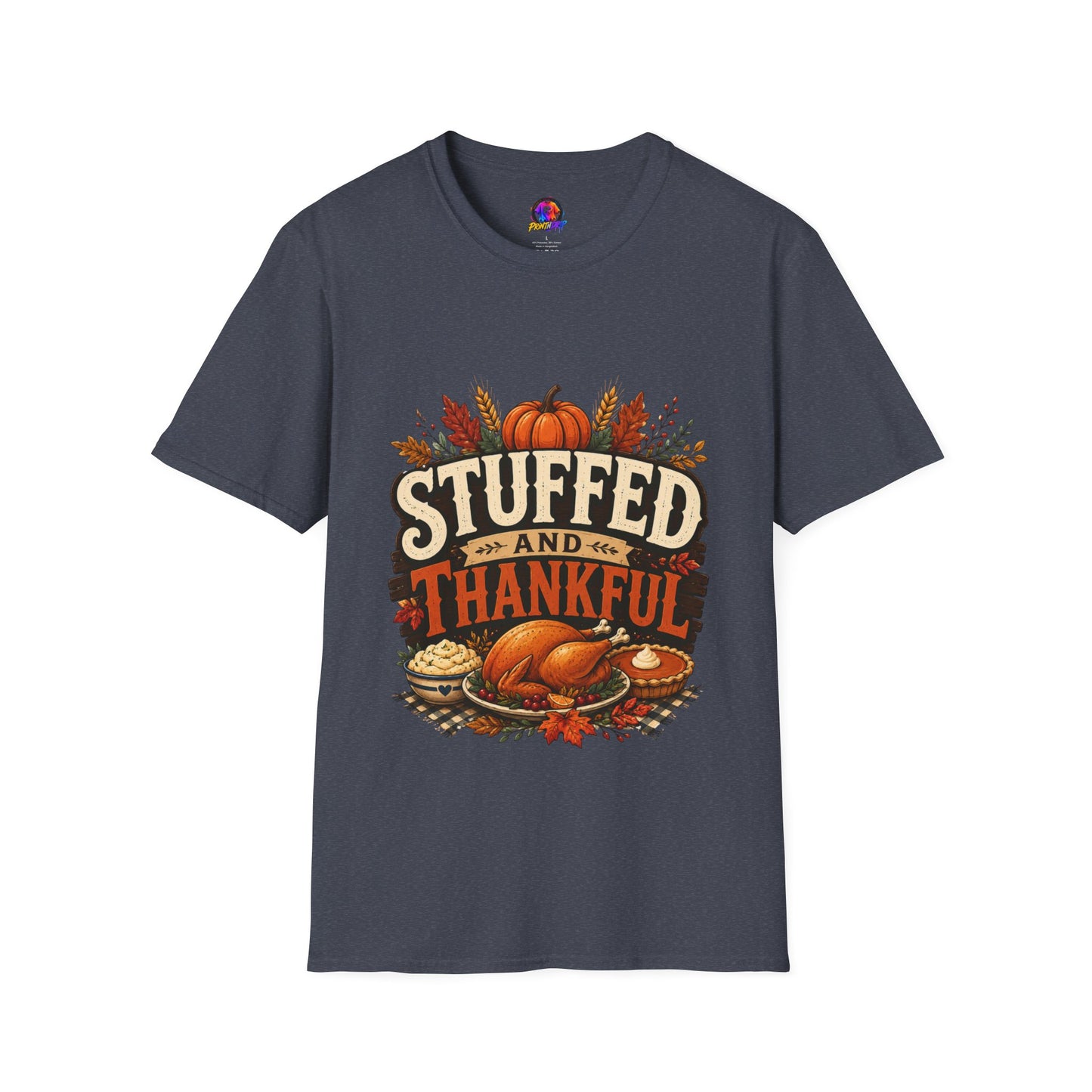 Stuffed and Thankful T-Shirt — Thanksgiving Pumpkin Fall Graphic Tee