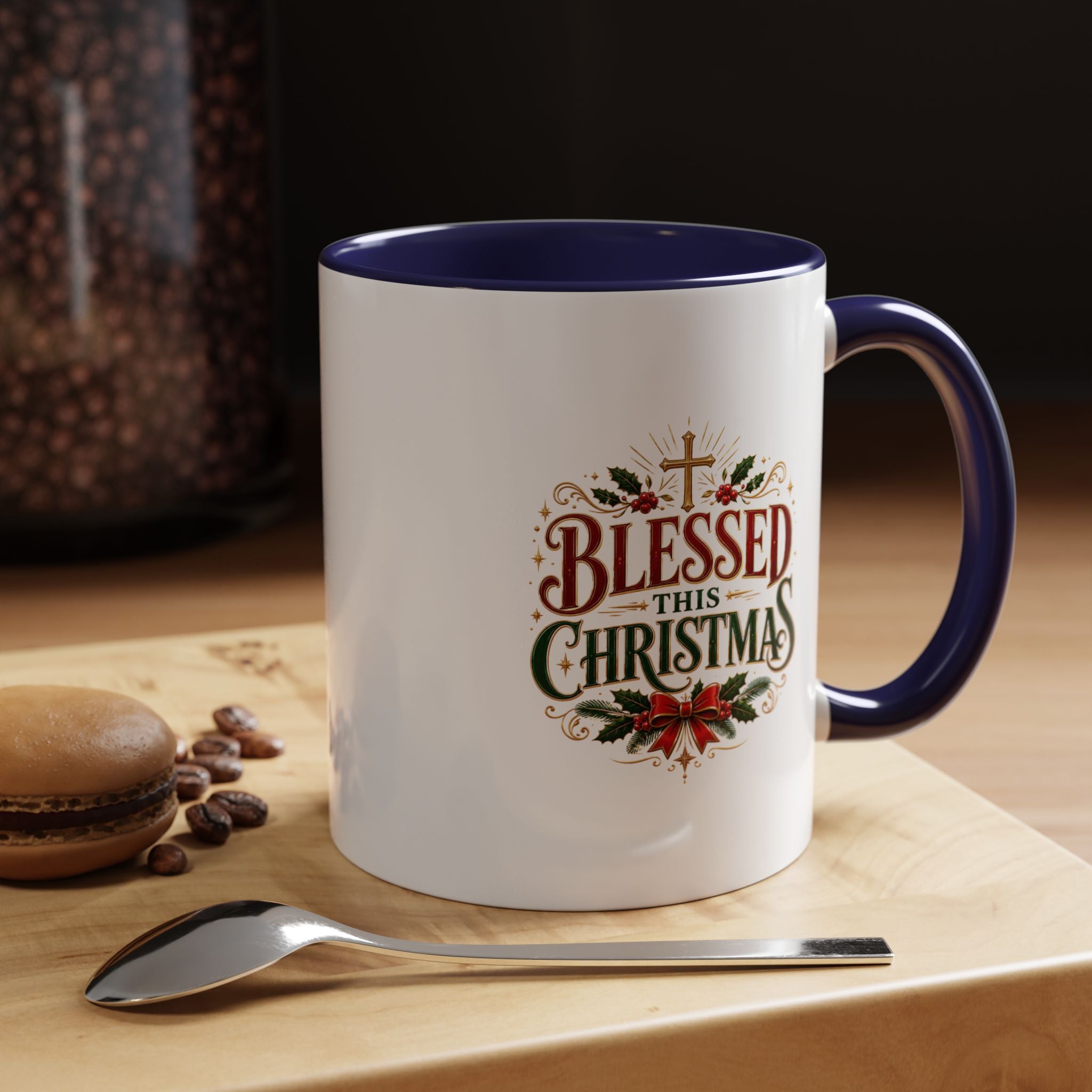 Blessed This Christmas Accent Coffee Mug – Holiday Religious Poinsettia Coffee Cup