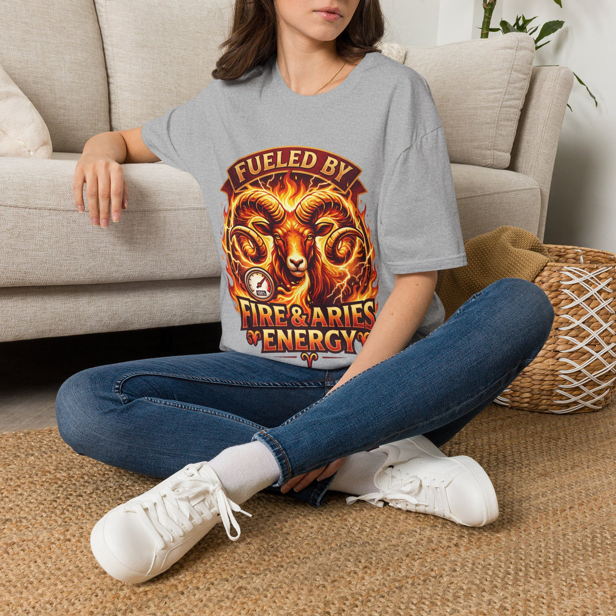 Aries Zodiac Fueled By Fire & Aries Energy T-Shirt — Zodiac Ram Graphic Tee