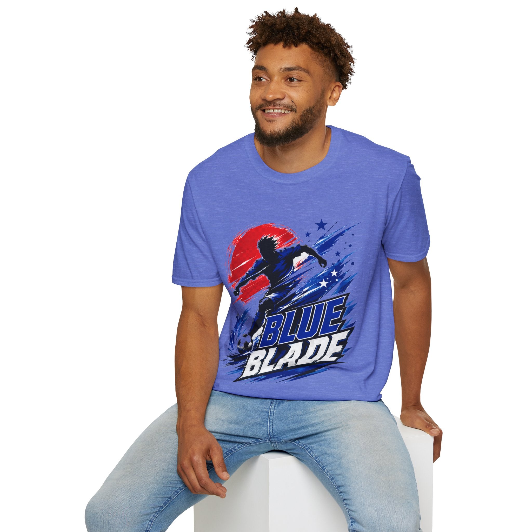 Japan T-Shirt — Blue Blade Soccer Graphic Tee (Red & Blue Starburst)