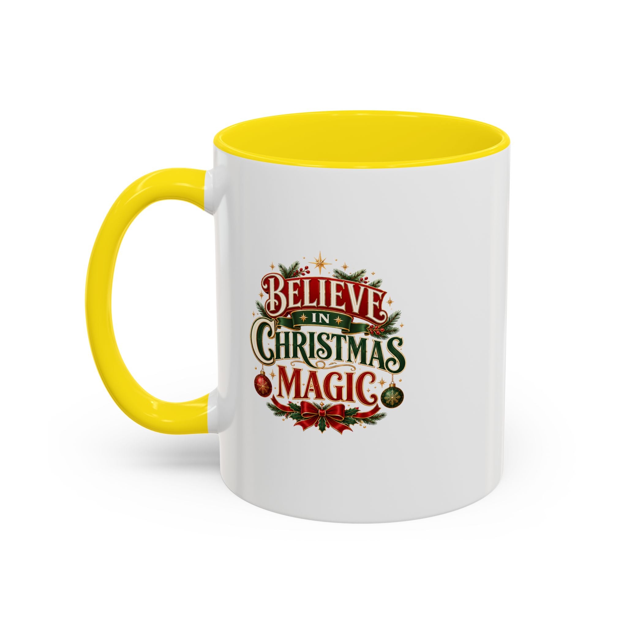 Believe in Christmas Magic Accent Coffee Mug — Festive Holiday ,Ceramic