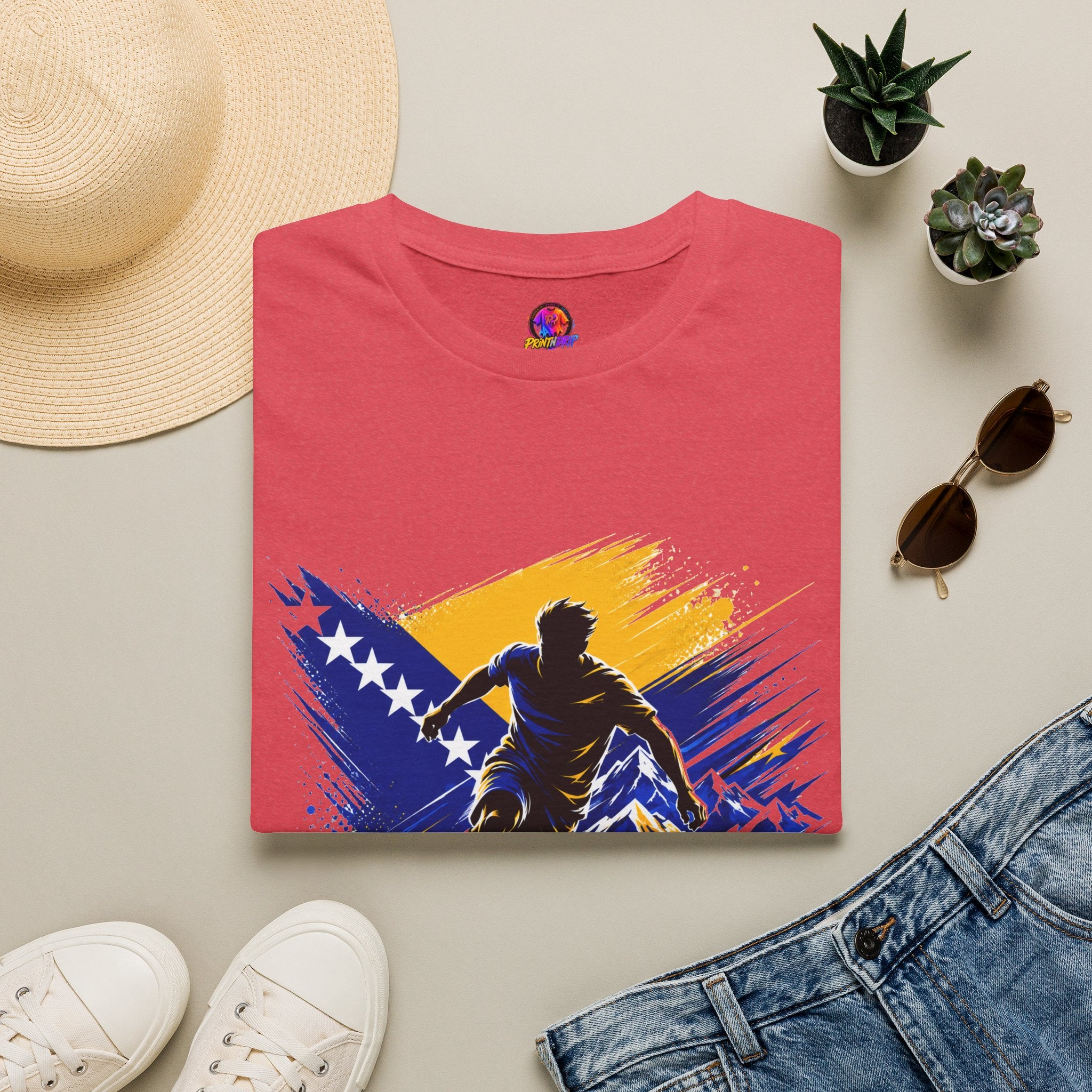 Bosnia Football T‑Shirt - "Blue Gold Rise" Soccer Graphic Tee