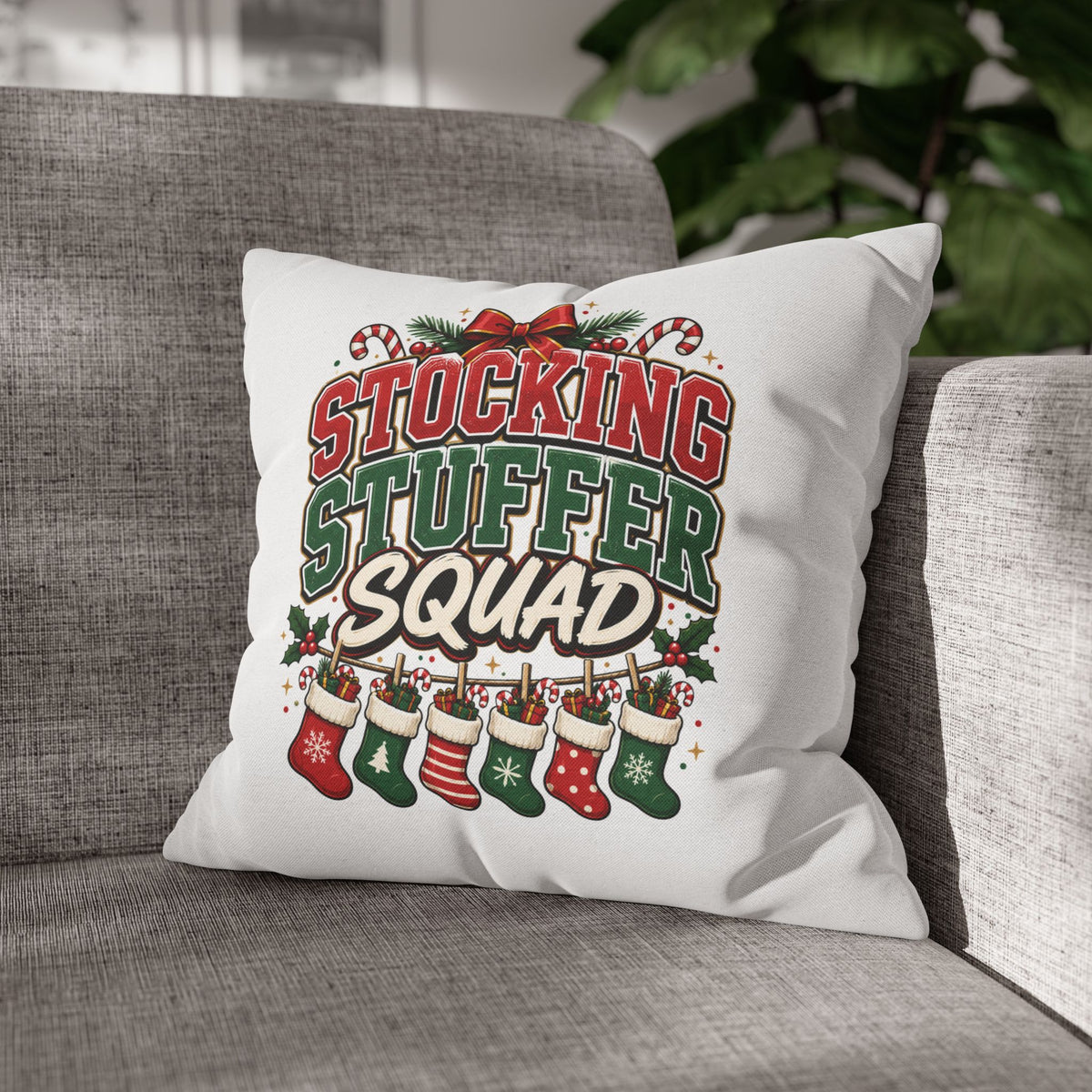Christmas Stocking Stuffer Squad Holiday Pillowcase — Christmas Decorative Throw Pillow Cover