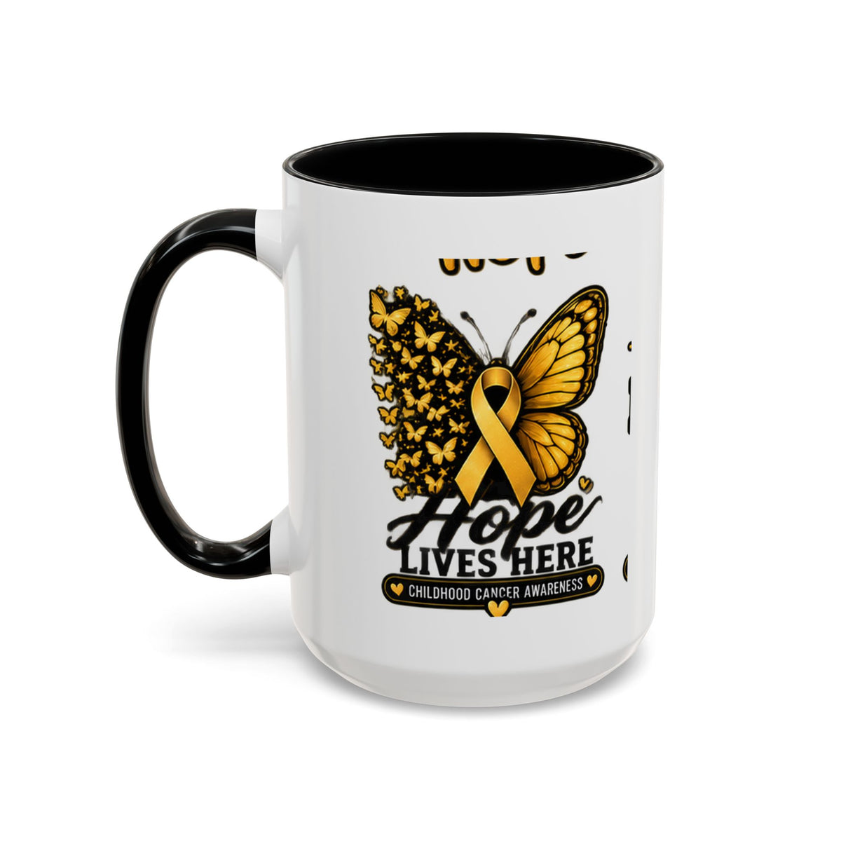 Children’s Cancer Awareness Accent Coffee Mug — "Hope Lives Here" (11/15oz)