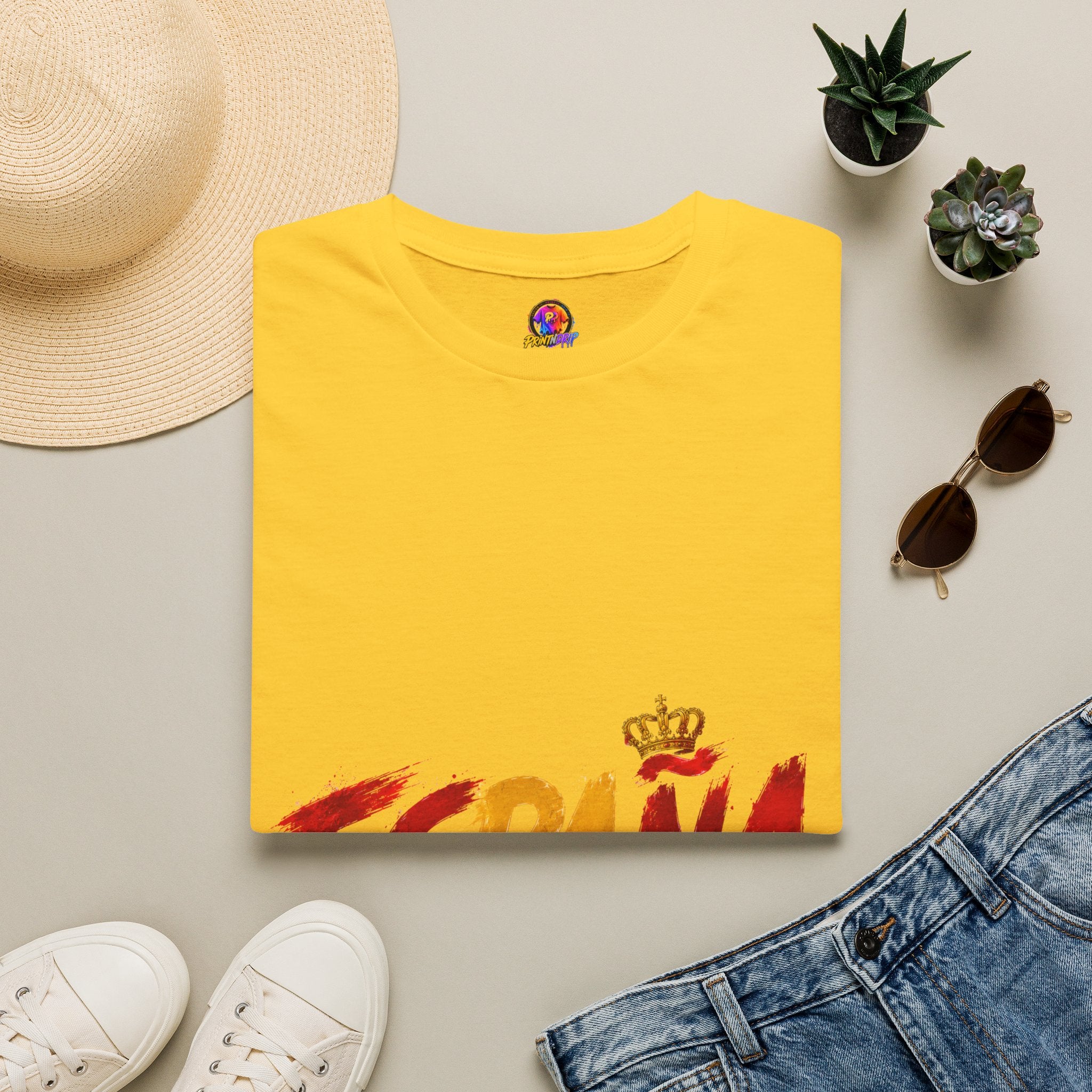 Spain  Graphic T-Shirt — Spanish Flag Brushstroke Design with Crown