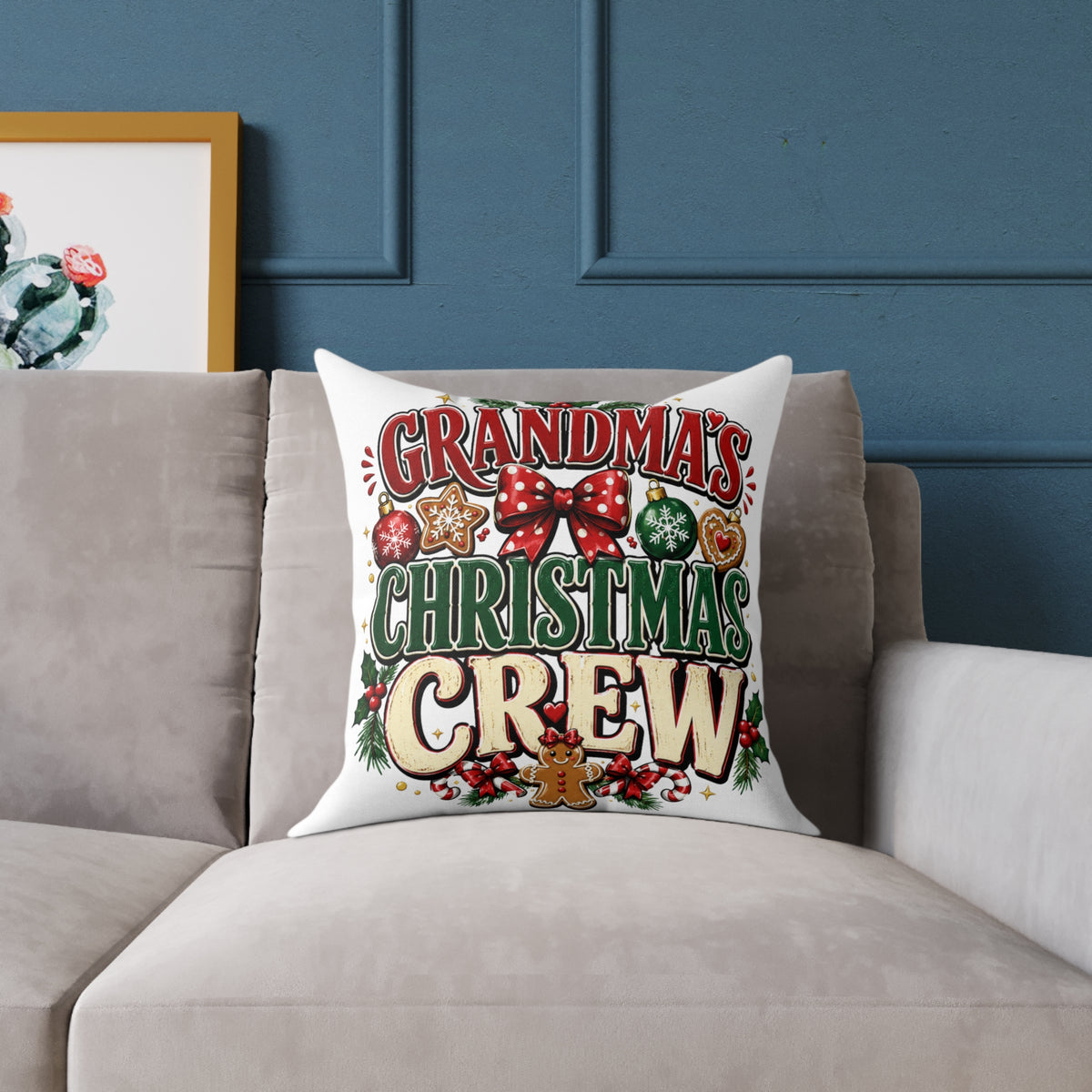 Grandma's Christmas Crew Square Pillow - Festive Holiday Throw Pillow