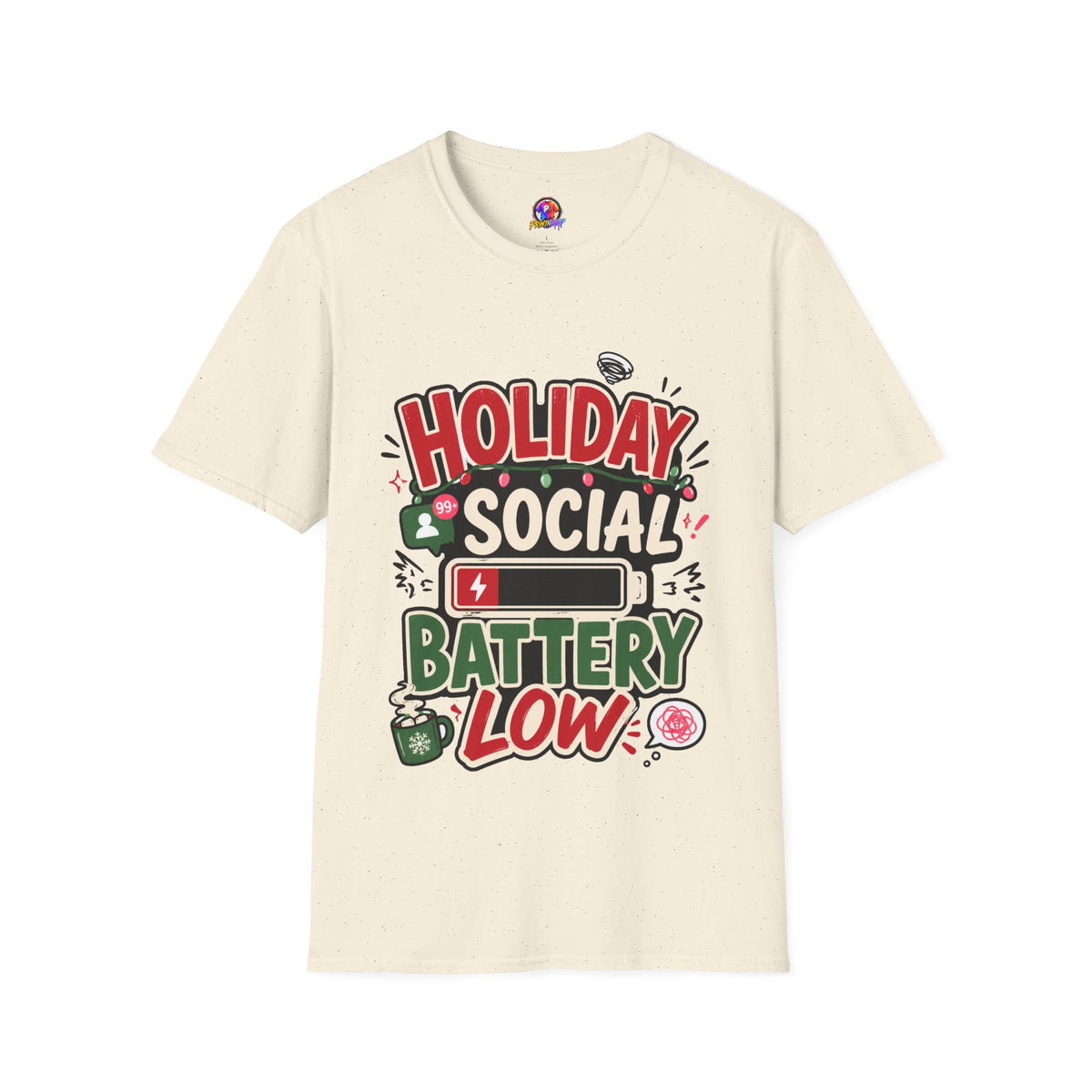 Holiday Social "Battery Low" T‑Shirt — Funny Festive Party Tee for Introverts & Holiday Gatherings