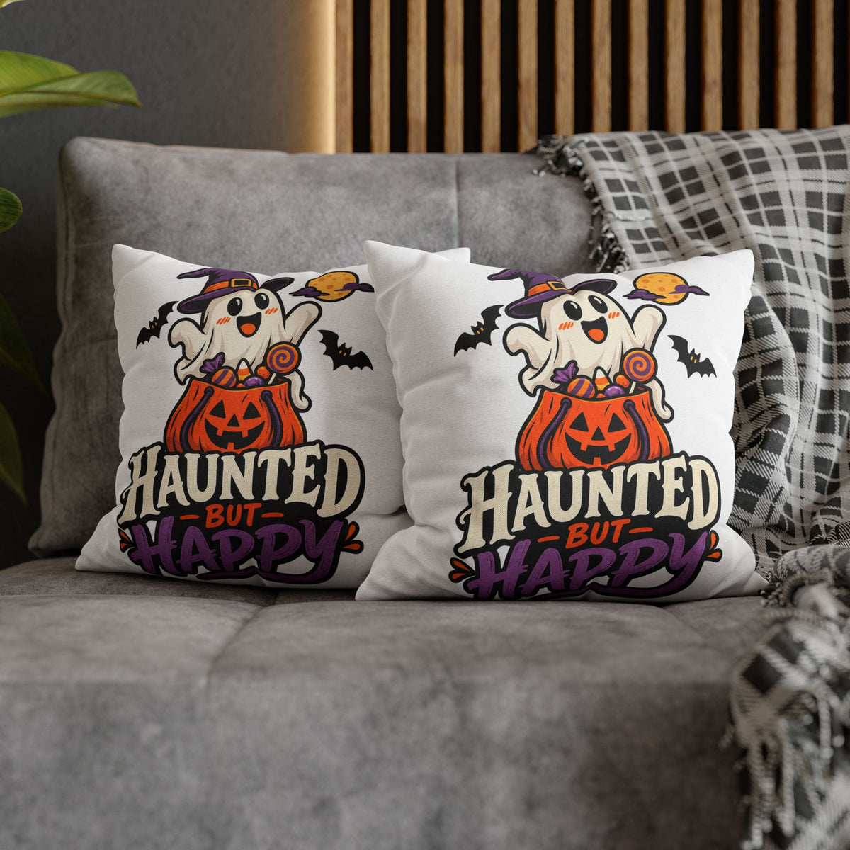 Haunted But Happy Halloween Pillowcase