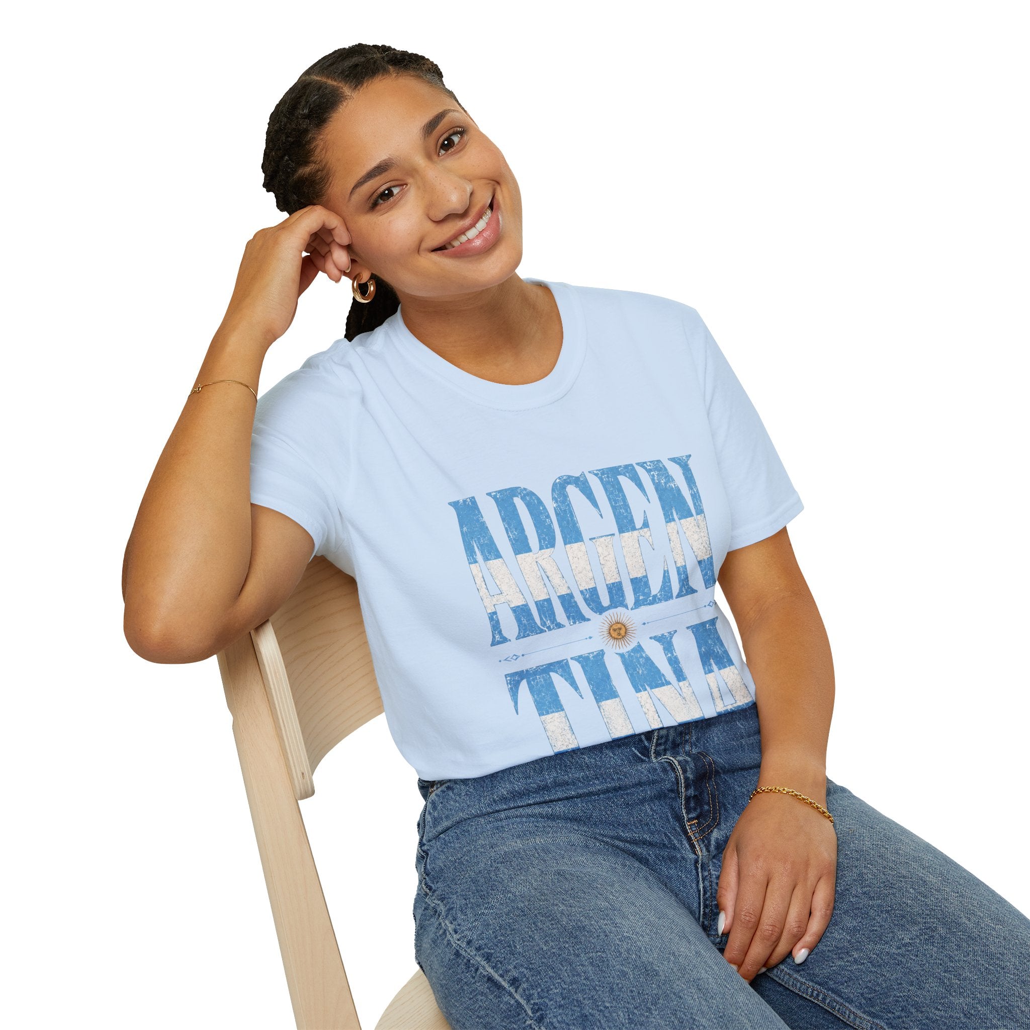 Argentina Flag Graphic T‑Shirt — Vintage Blue Distressed Typography