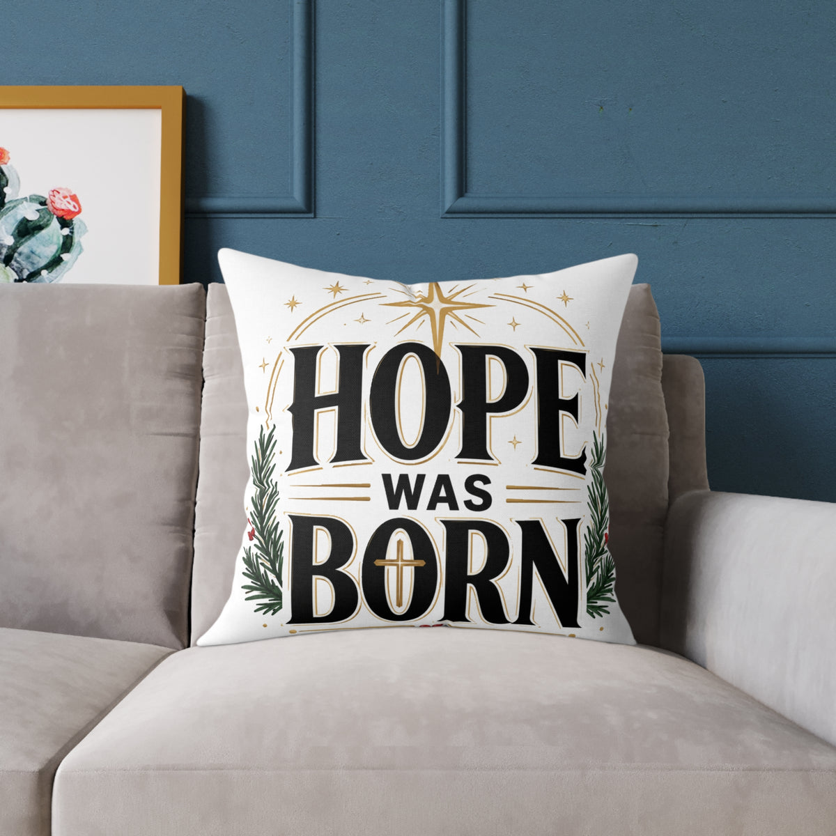 Christmas Hope Was Born Christmas Throw Pillow — Holiday Nativity Decor