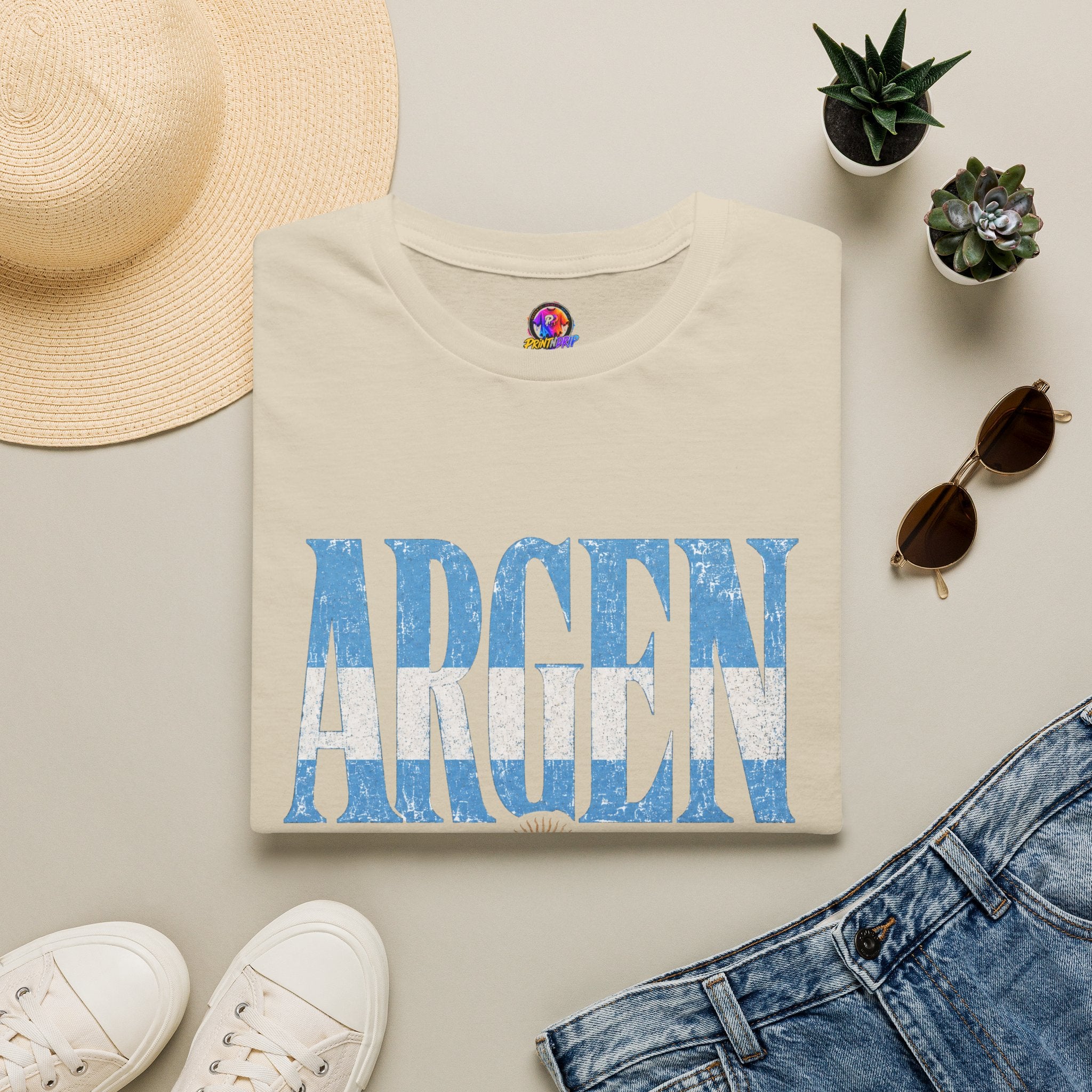 Argentina Flag Graphic T‑Shirt — Vintage Blue Distressed Typography