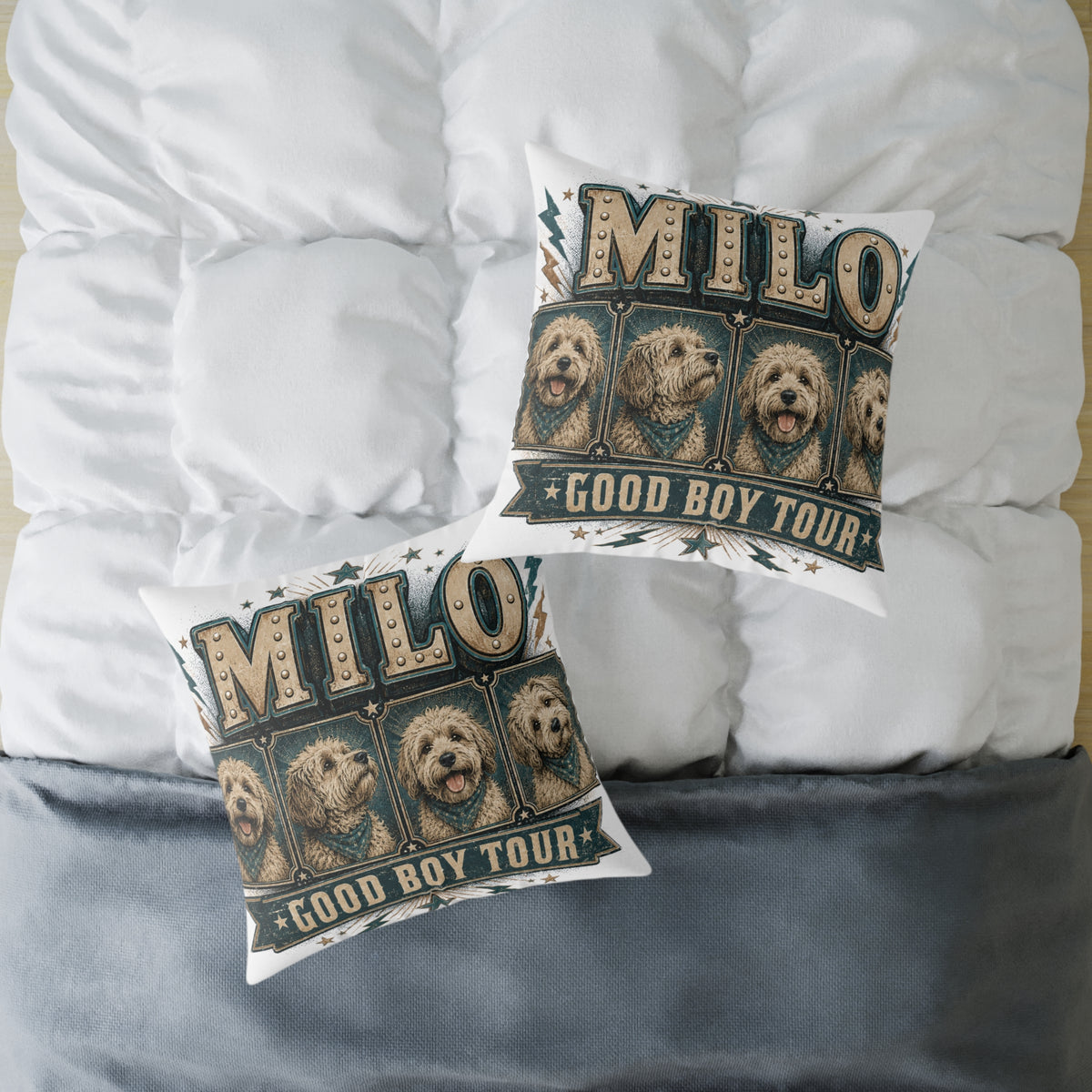 Milo "Good Boy Tour" Square Throw Pillow  Milo Bailey Dog Dad Mom
