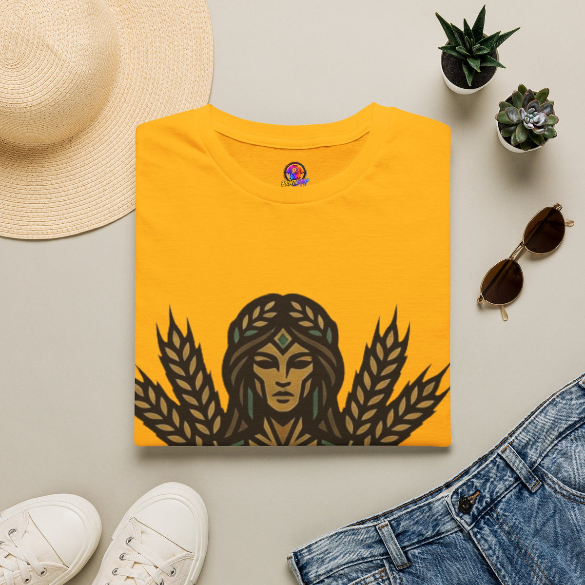 Harvest Goddess T-Shirt — Wheat Spirit Floral Pagan Shirt