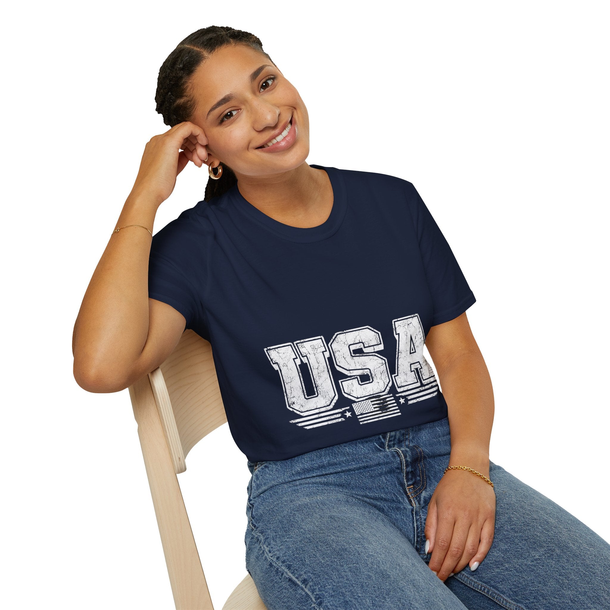 USA Vintage Block T-Shirt — Patriotic Americana Graphic Tee