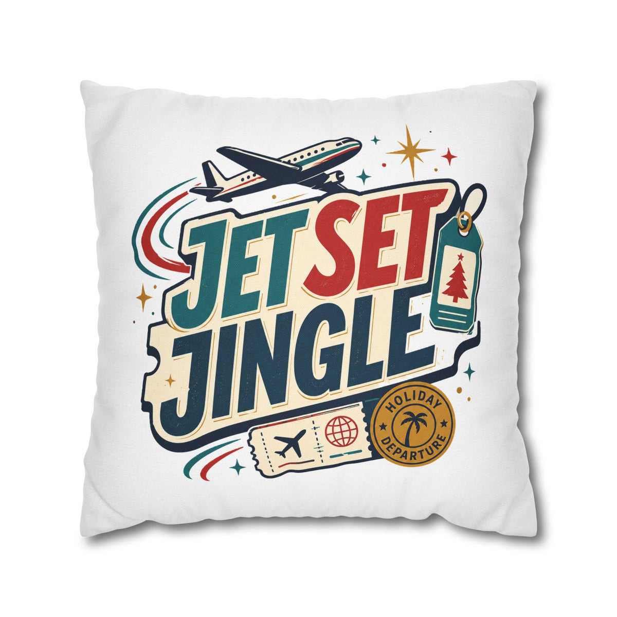 Jet Set Jingle Travel Pillowcase Modern Day Christmas  – Holiday Airplane Throw Pillowcase
