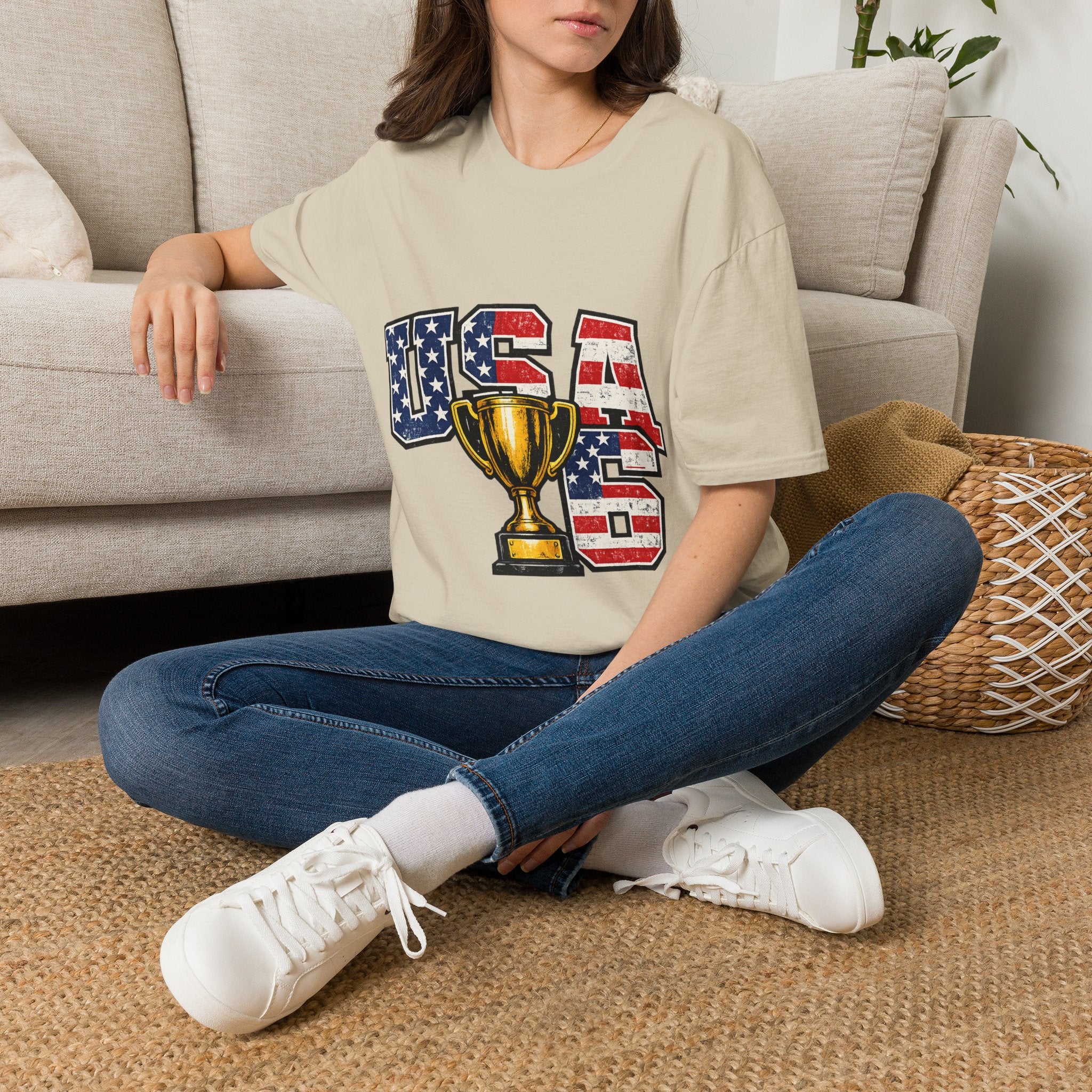 USA Trophy T-Shirt — Patriotic American Flag Graphic Tee