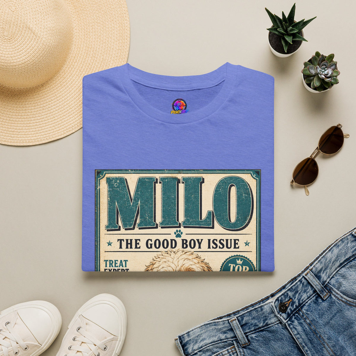 Milo 'The Good Boy Issue' Dog T‑Shirt — Vintage Puppy Magazine Design