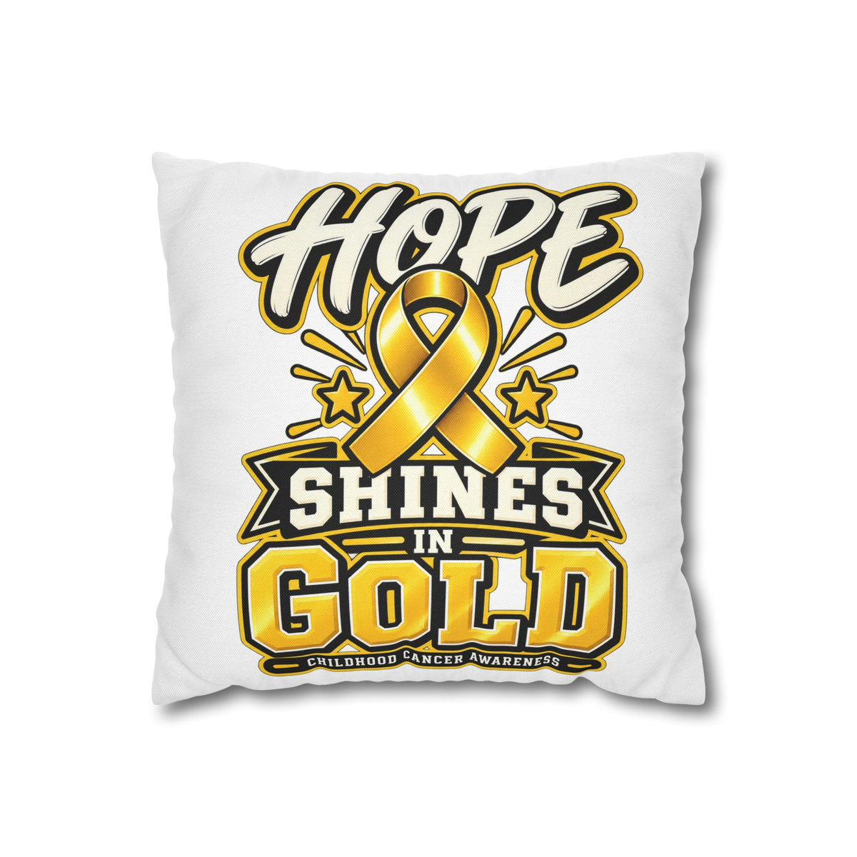 Hope Shines in Gold Pillowcase — Childhood Cancer Awareness Ribbon Decorative Pillow