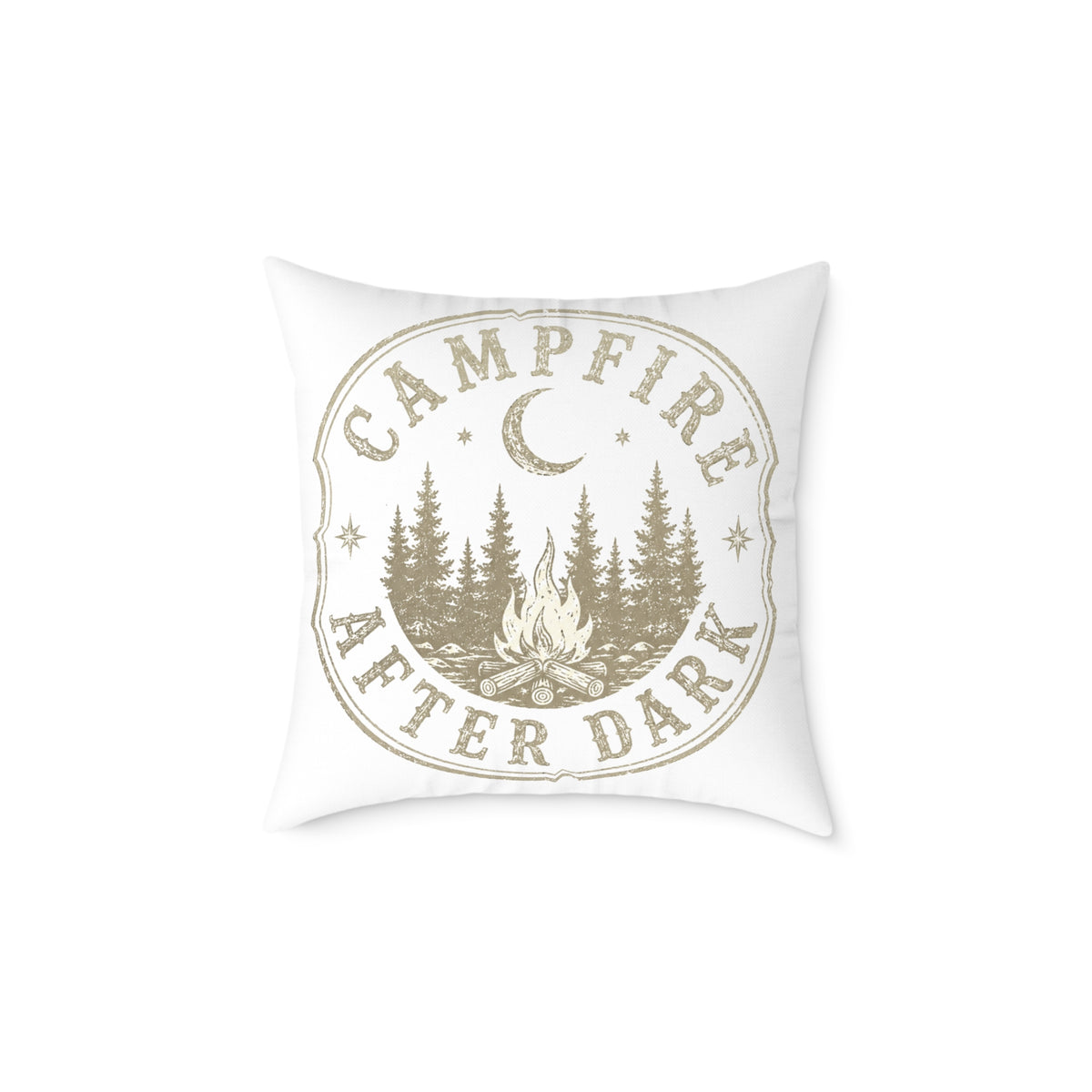 Campfire After Dark Square Throw Pillow Milo Bailey Dog Dad Mom— Rustic Outdoor Cabin Decor