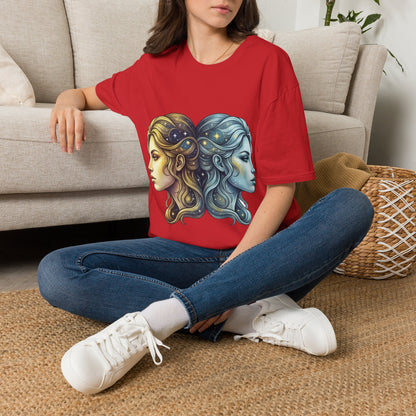 Zodiac Gemini Sun & Moon T-Shirt — Dual Faces Cosmic Design