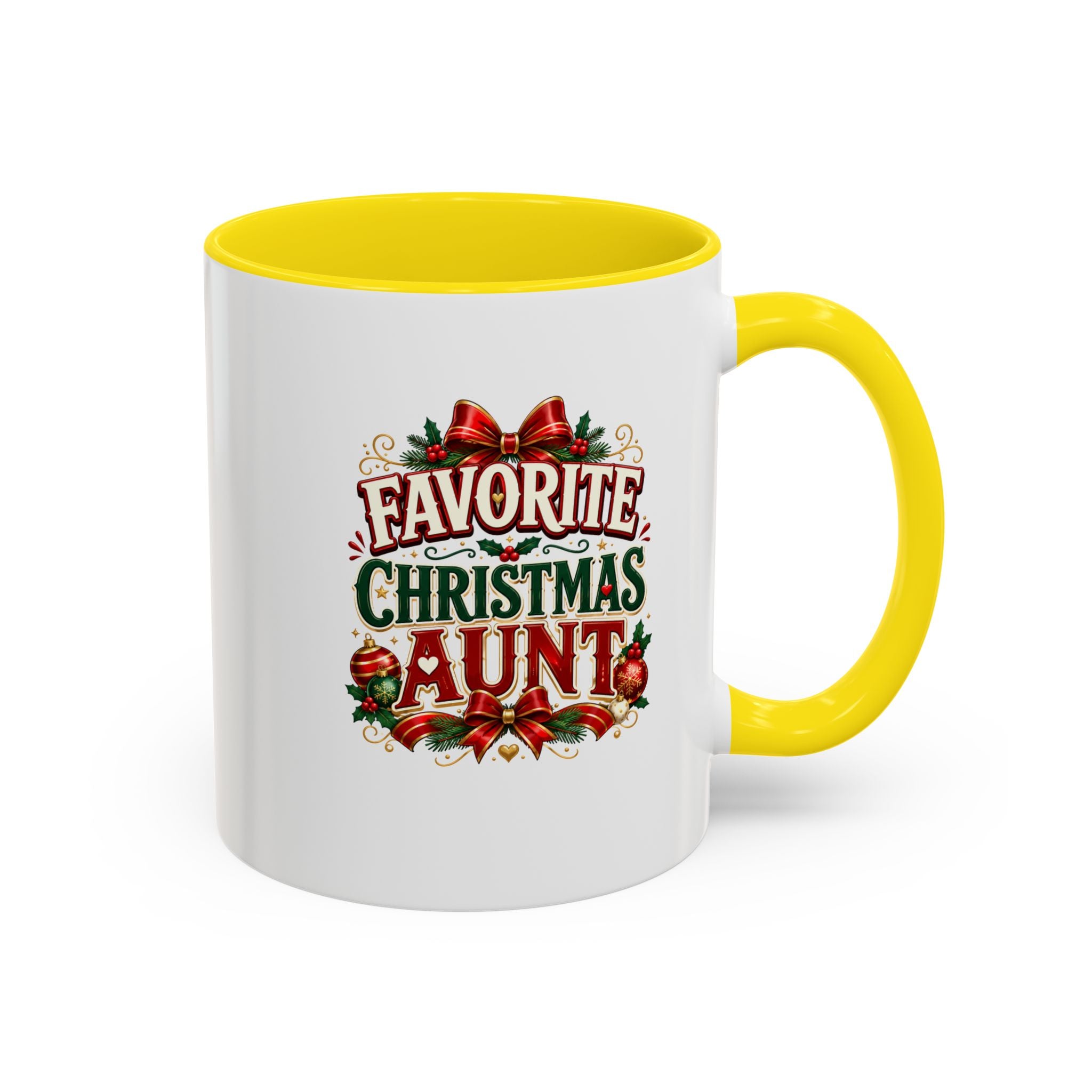 Christmas Aunt Coffee Mug — "Favorite Christmas Aunt" Accent Holiday Mug