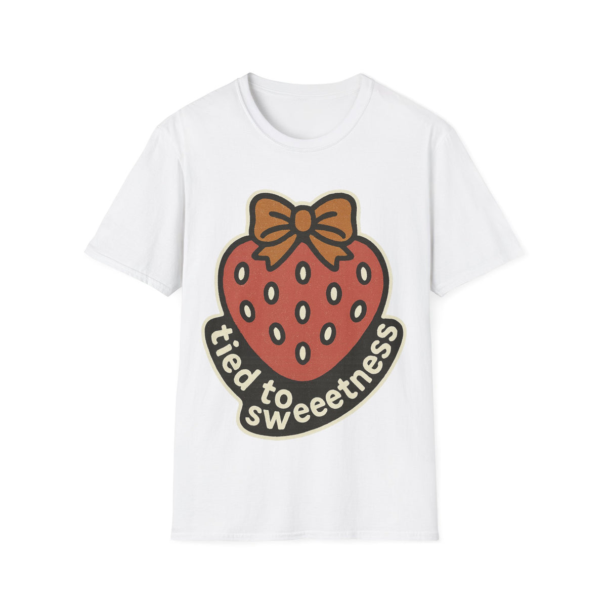 "Tied To Sweetness" Cute Strawberry Bow Tee - Cottagecore Coquette Fruit Aesthetic White T-Shirt - Trending Now - September 2026