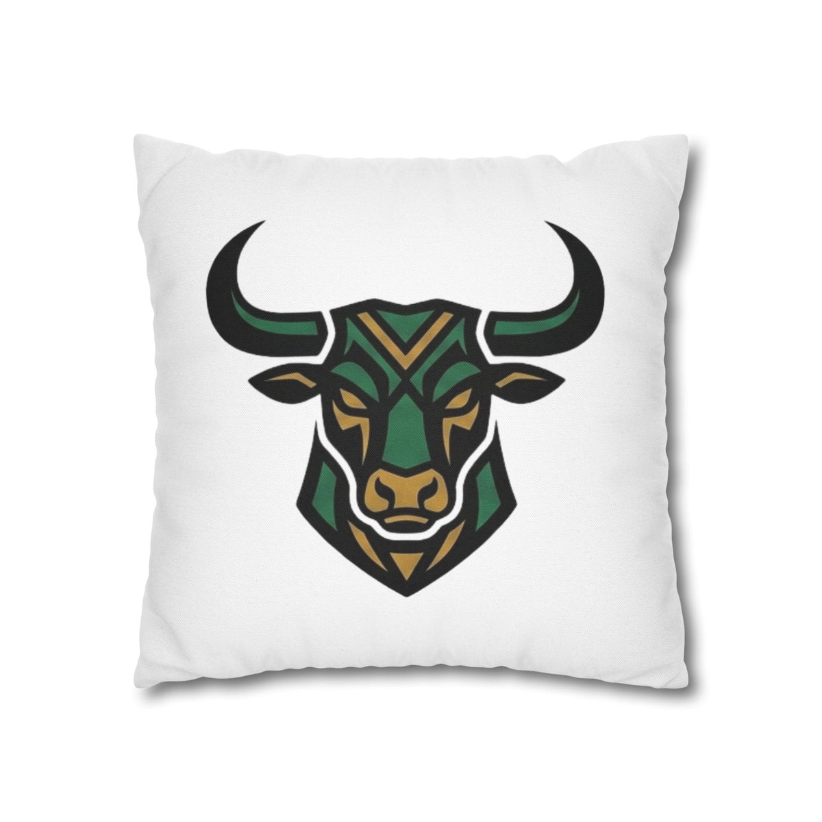 Taurus Geometric Bull Throw Pillowcase — Green Tribal Bull Accent Pillow