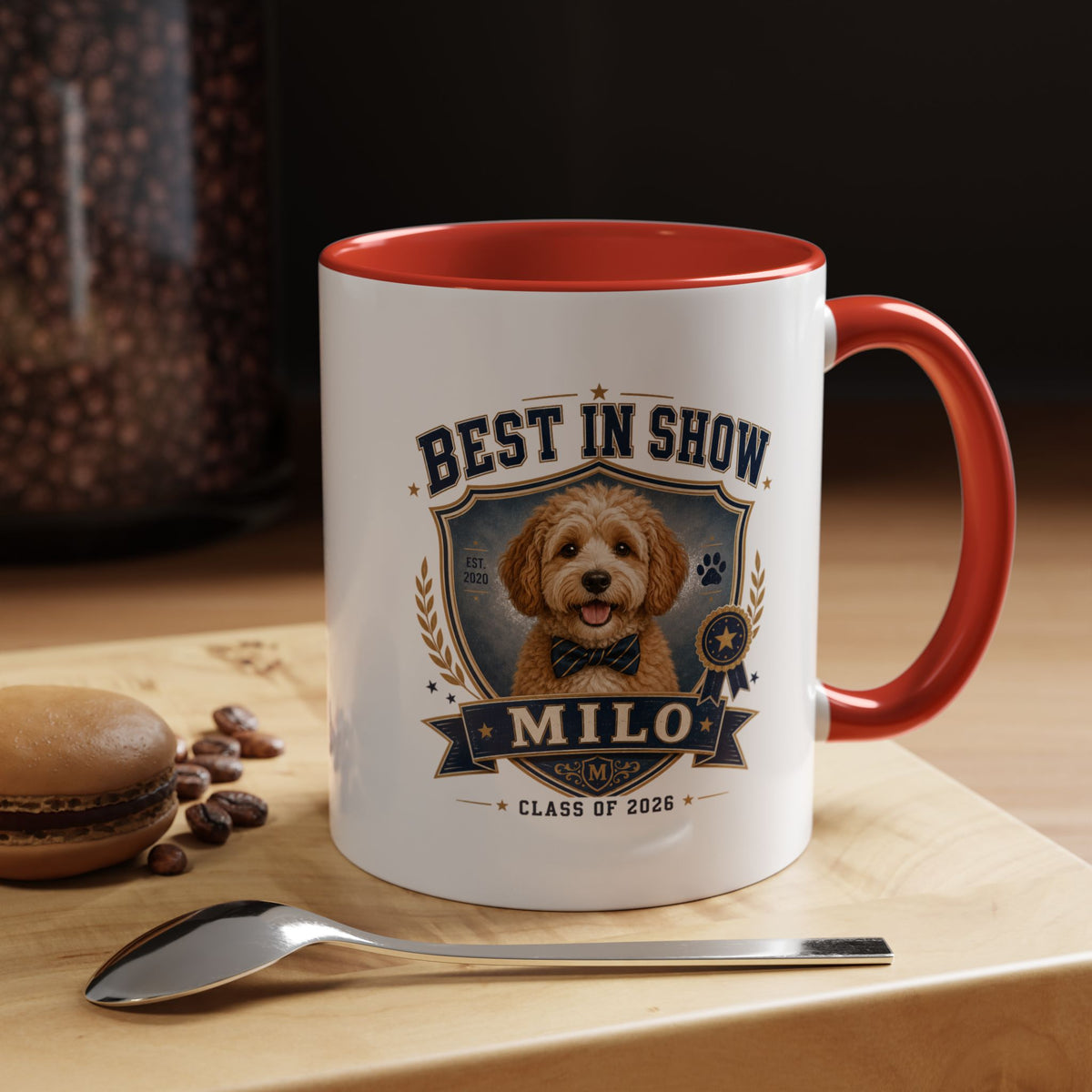 Milo Bailey Dog Dad Mom Best in Show Personalized Dog Coffee Mug — 'Milo' Class of 2026 Accent Mug
