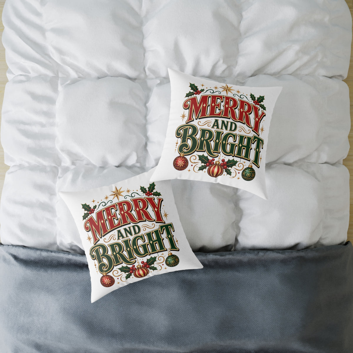 Square Christmas Pillow – "Merry and Bright" / "Mama Claus" Holiday Decorative Throw Pillow