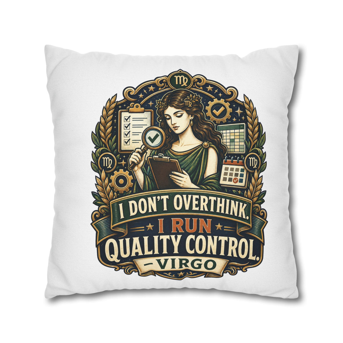 Virgo Quality Control Pillowcase — “I Don't Overthink, I Run Quality Control” Astrology Throw Pillowcase