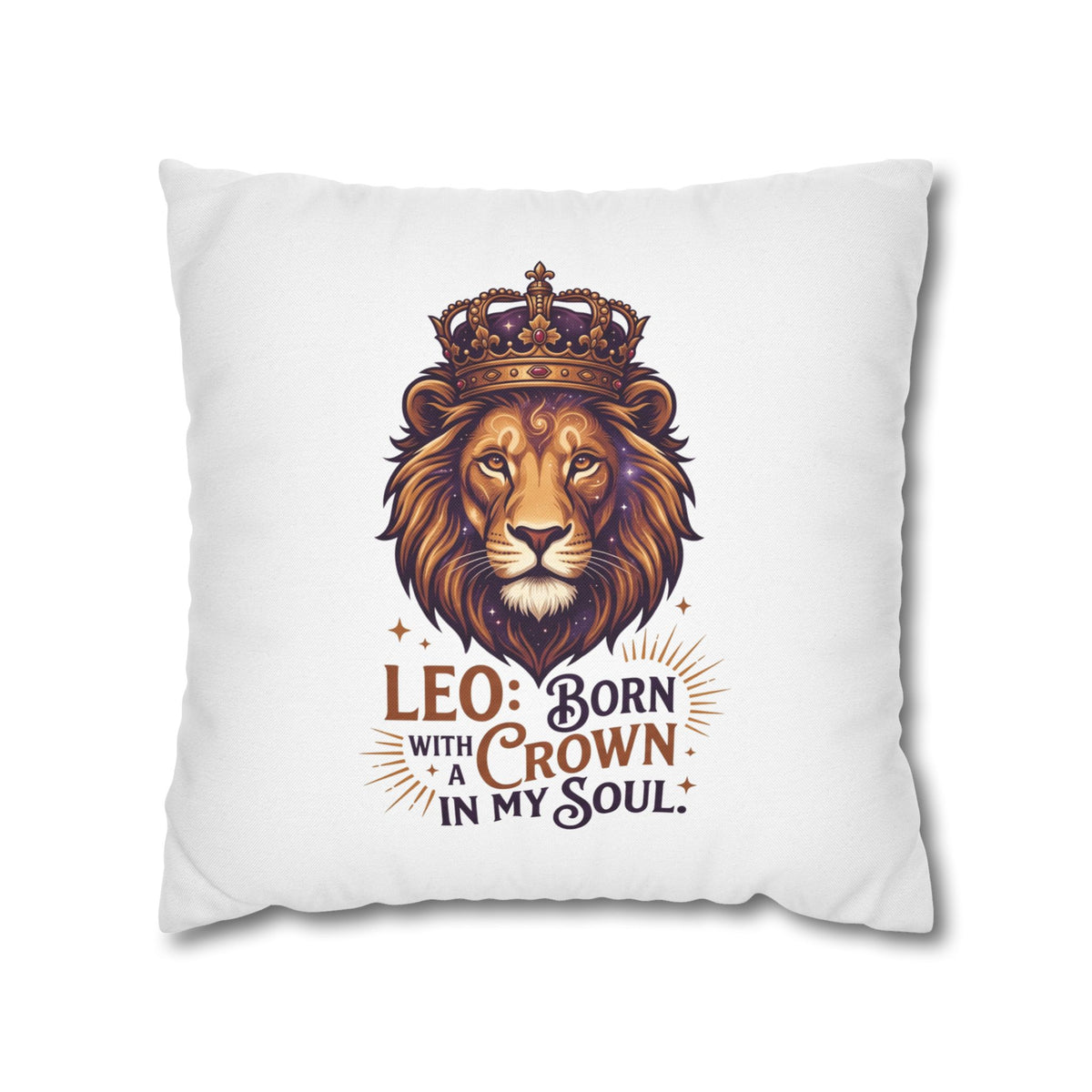 Leo Zodiac Born With Crown Spun Polyester Square Pillowcase