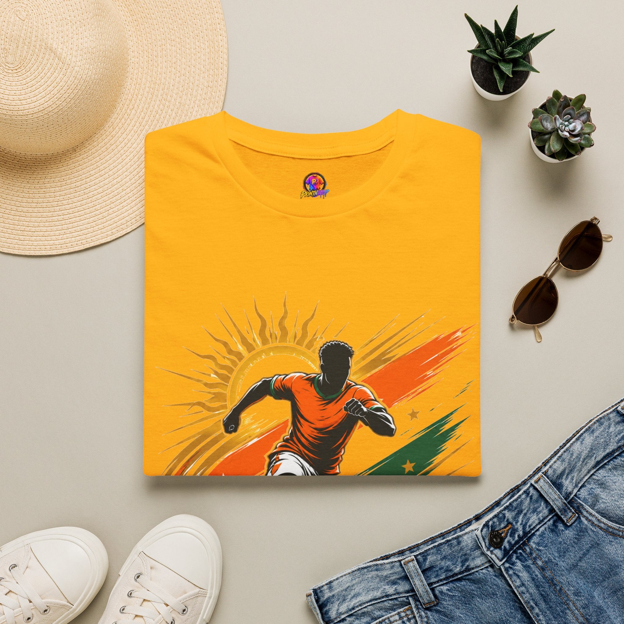 Côte d'Ivoire Orange Power Soccer T-Shirt — Dynamic Player Graphic Tee