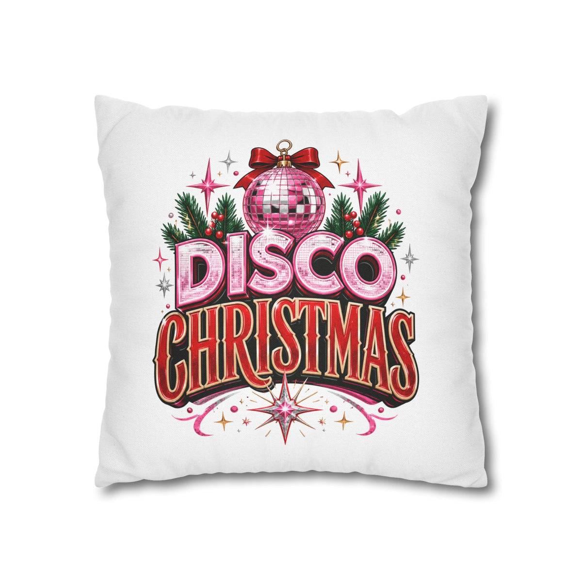 Disco Christmas Pillowcase — Retro Pink Disco Ball Holiday Decor