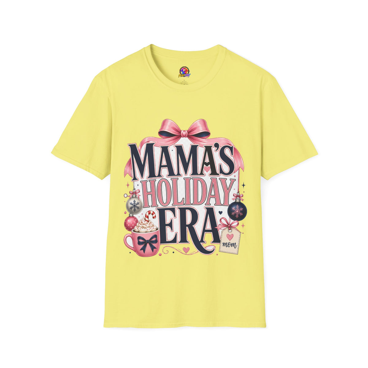 Mama's Holiday Era T-Shirt — Festive Pink Bow Christmas Tee for Moms