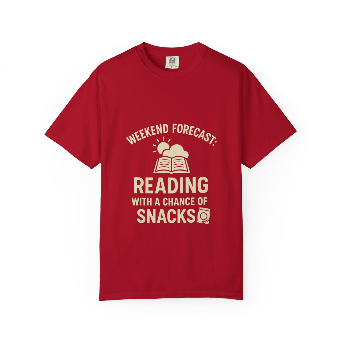 Reading & Snacks T-Shirt — "Weekend Forecast: Reading with a Chance of Snacks" - Trending Now - October 2026