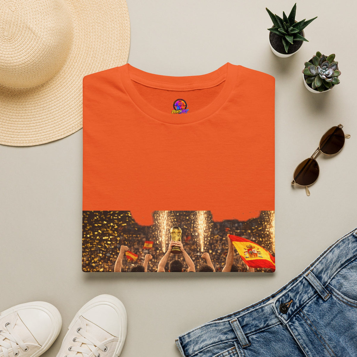 Spain World Cup Champions T‑Shirt — Soccer Trophy Celebration Tee