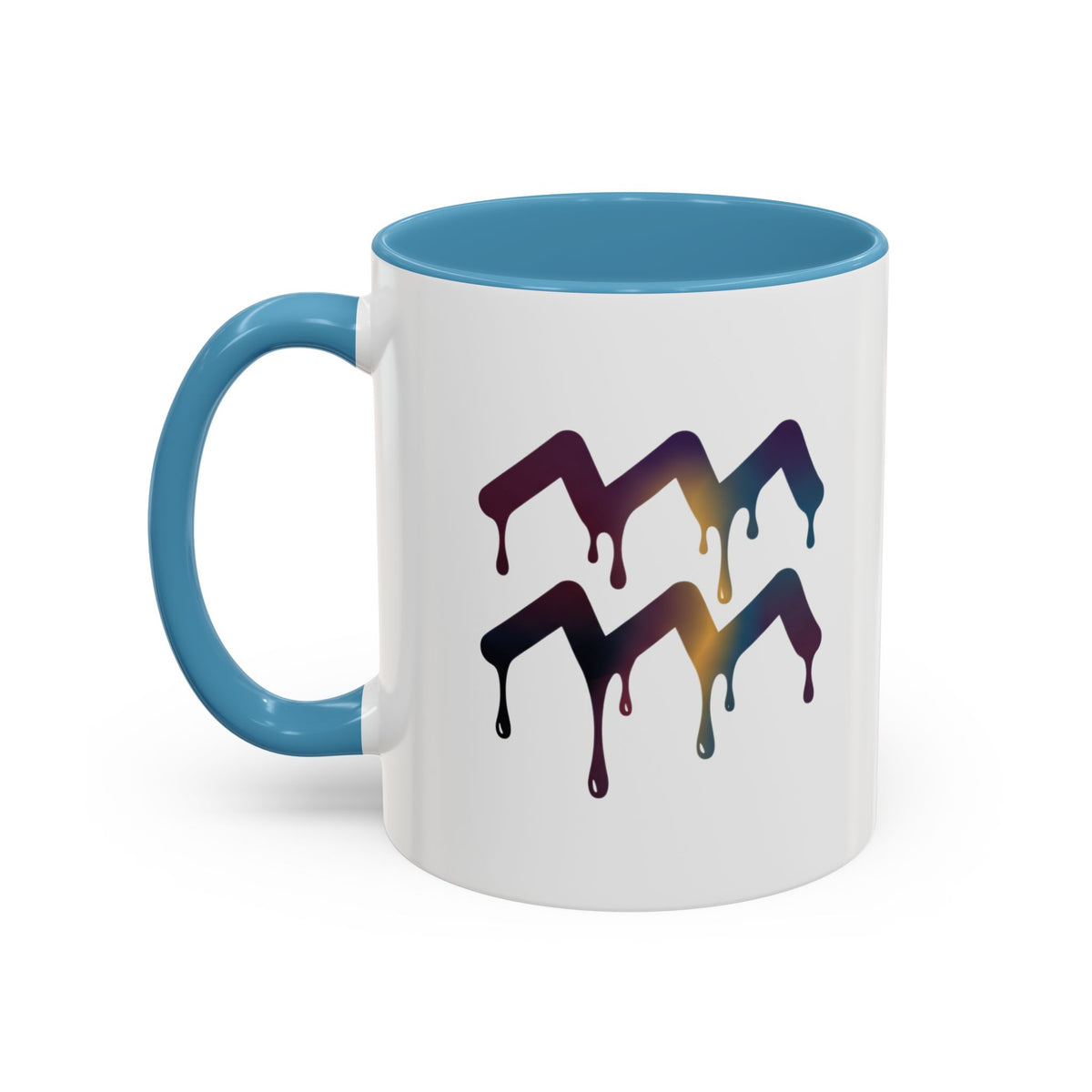 Aquarius Zodiac Dripping Rainbow Chevron Accent Coffee Mug —  Color-Accent Ceramic Mug