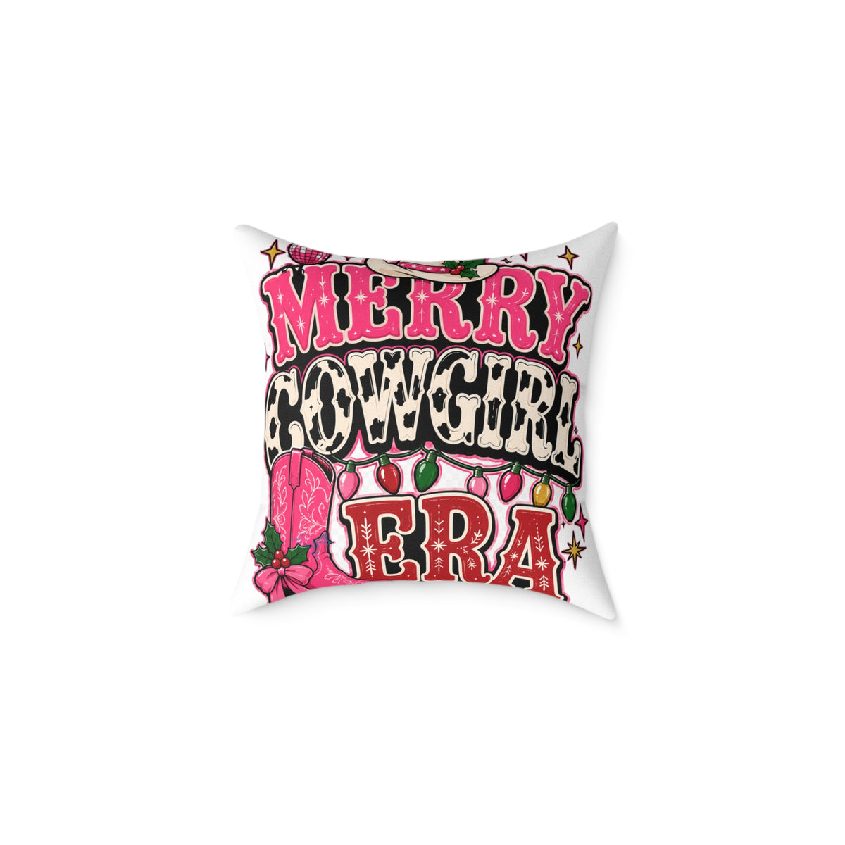 Merry Cowgirl Era Modern Day Christmas Square Poly Canvas Pillow