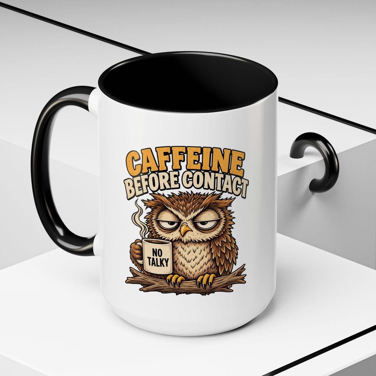 Funny And Witty "Caffeine Before Contact" Accent Coffee Mug (11, 15oz)