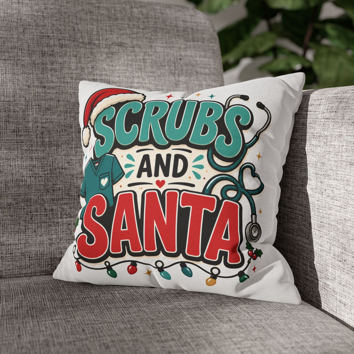Scrubs and Santa Holiday Pillowcase Modern Day Christmas  — Christmas Nurse Decorative Throw Pillow Cover