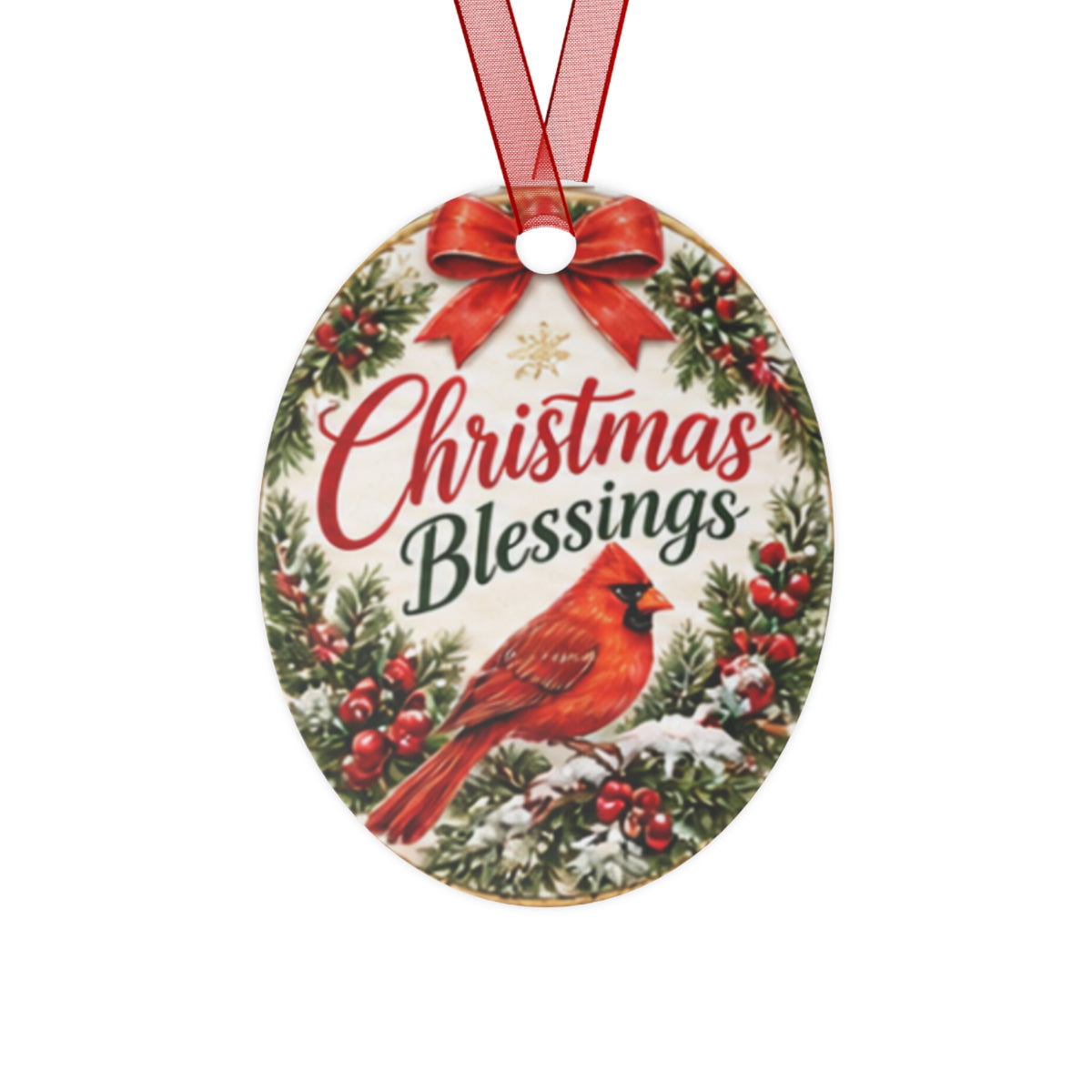 Christmas Blessings Metal Ornament — Cardinal Holiday Tree Decoration