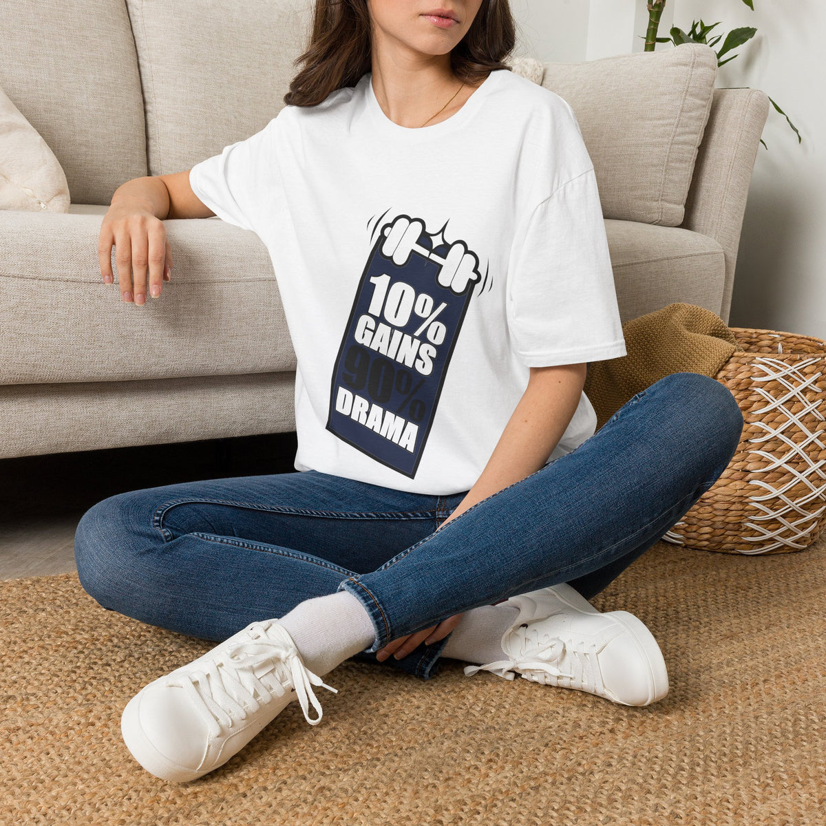 10% Gains Drama Barbell T-Shirt - Minimalist Funny Gym Graphic Tee - Trending Now - September 2026