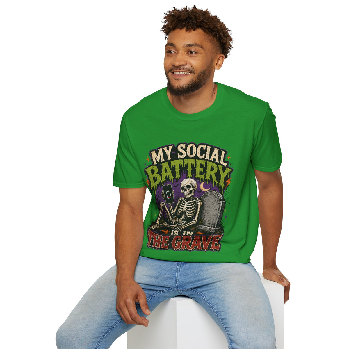 Halloween My Social Battery Unisex Softstyle T-Shirt