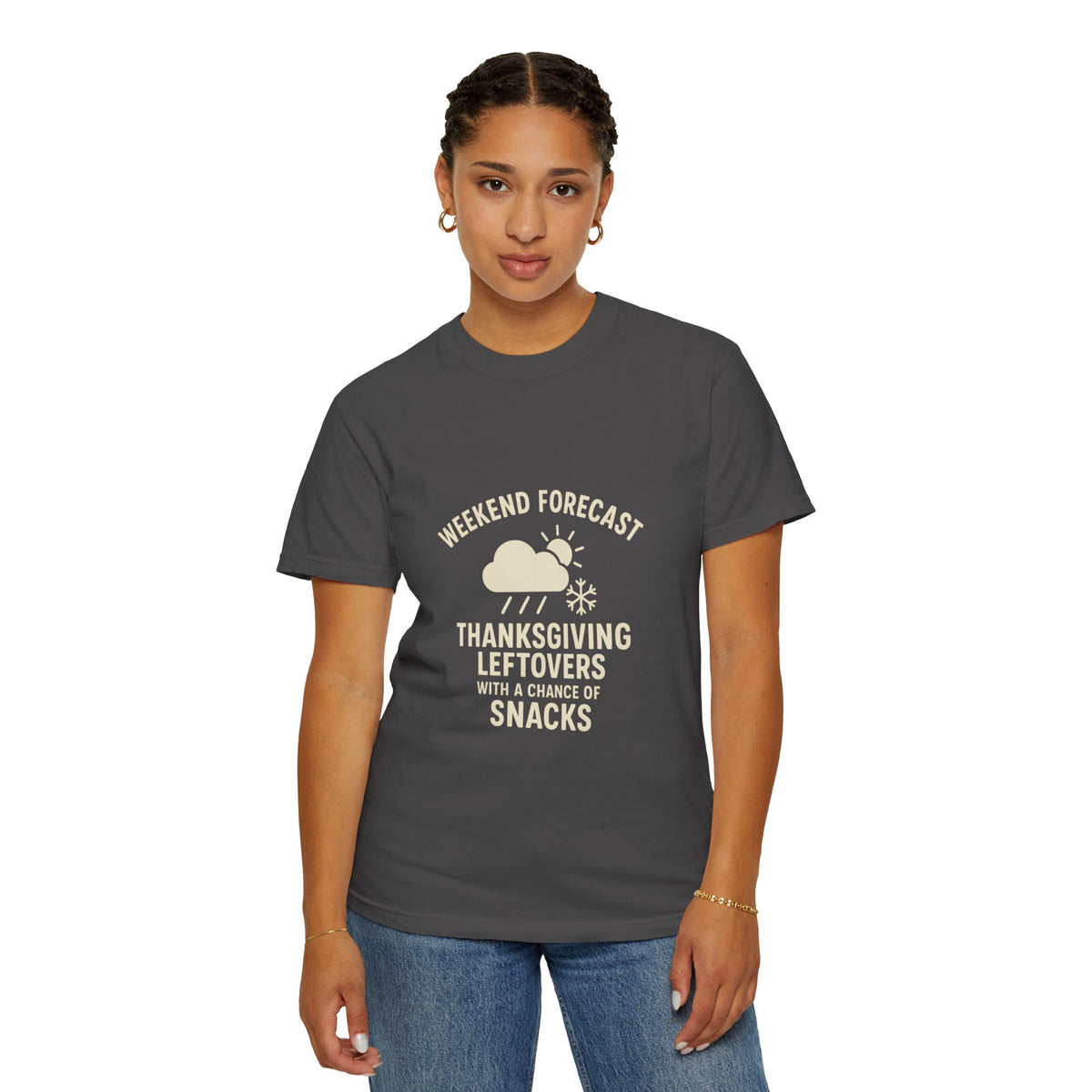 Thanksgiving Leftovers T-Shirt — “Weekend Forecast: Thanksgiving Leftovers with a Chance of Snacks” - Trending Now - October 2026