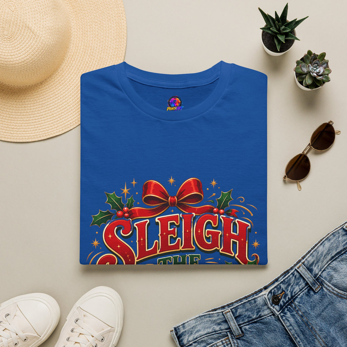 Christmas T-Shirt — "Sleigh the Day" Holiday Graphic Tee