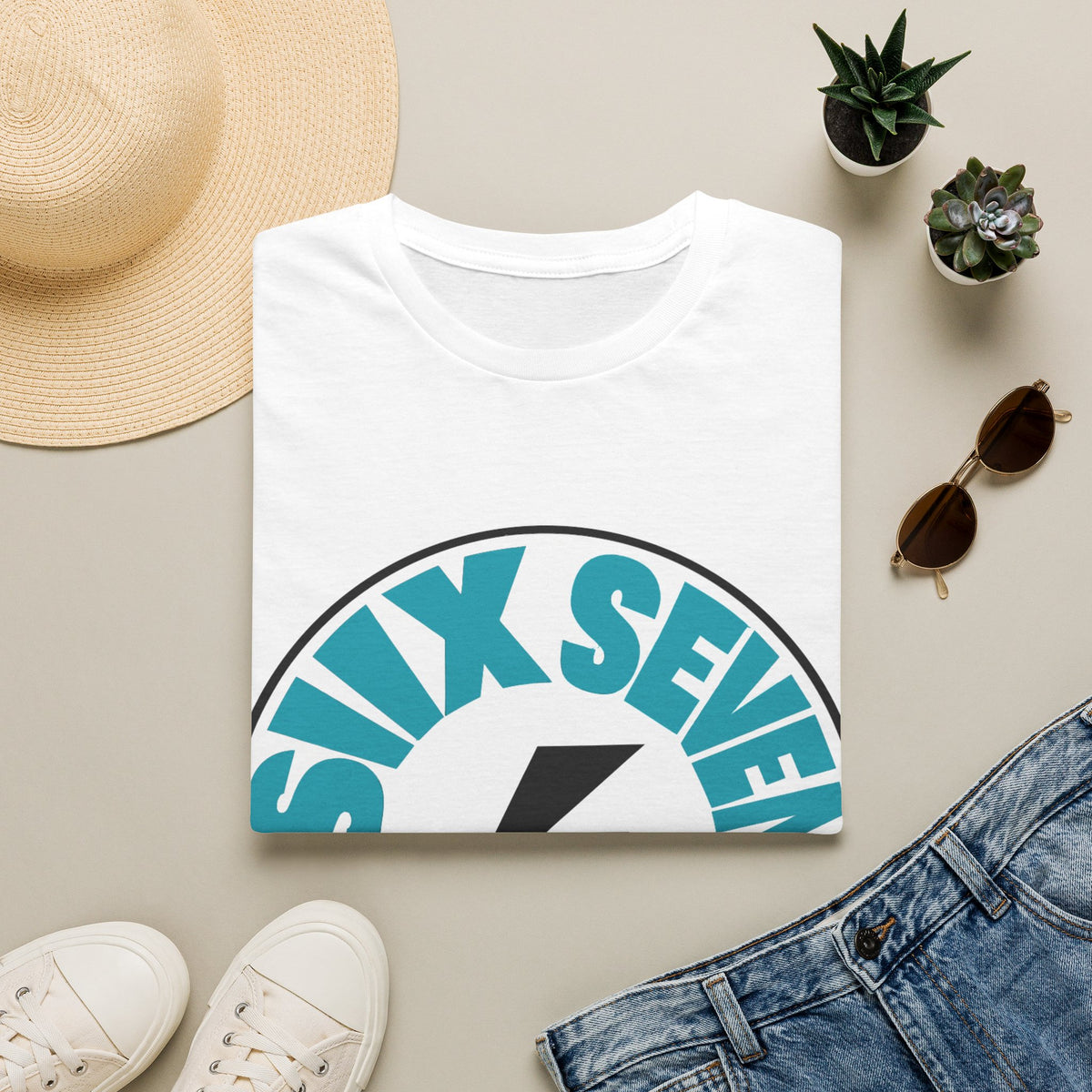 Six Seven Energy Circular Retro Lightning Tee - Bold Coastal Blue Graphic T-Shirt - Trending Now - September 2026